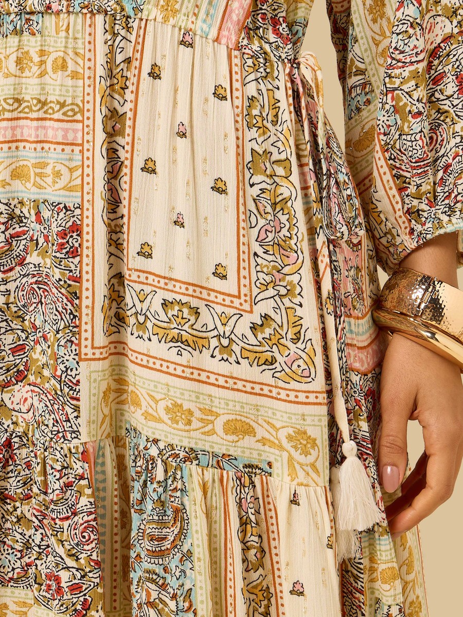 Printed V Neck Dress with Side Tie-Up
