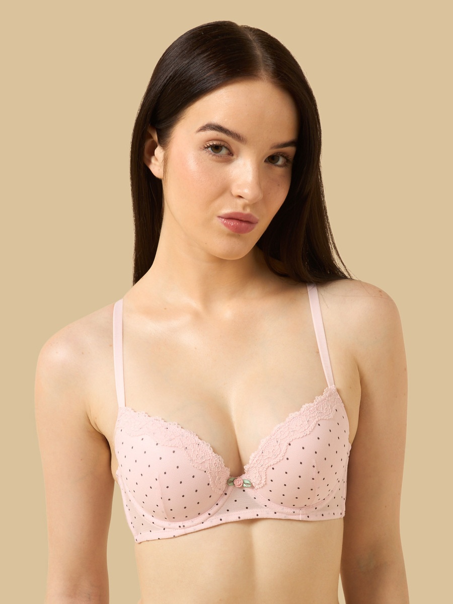 Polka Dot Print Push-Up Wired Demi Bra