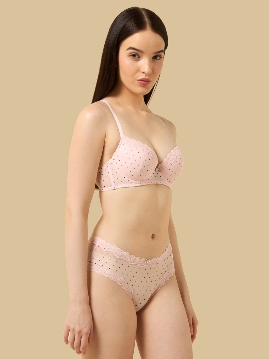 Polka Dot Print Push-Up Wired Demi Bra