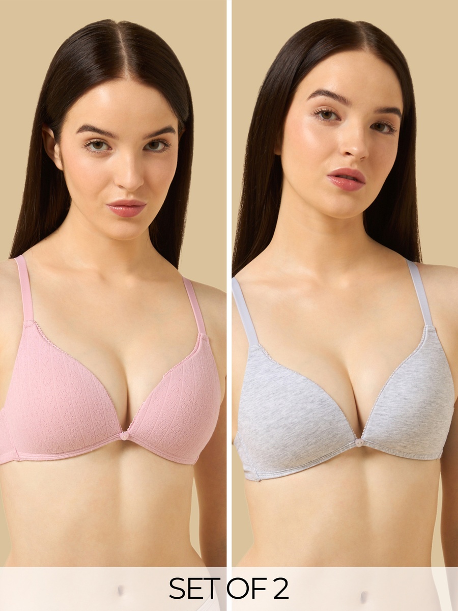 Pack of 2 - Textured Pointelle Padded Wired A-Frame Bra