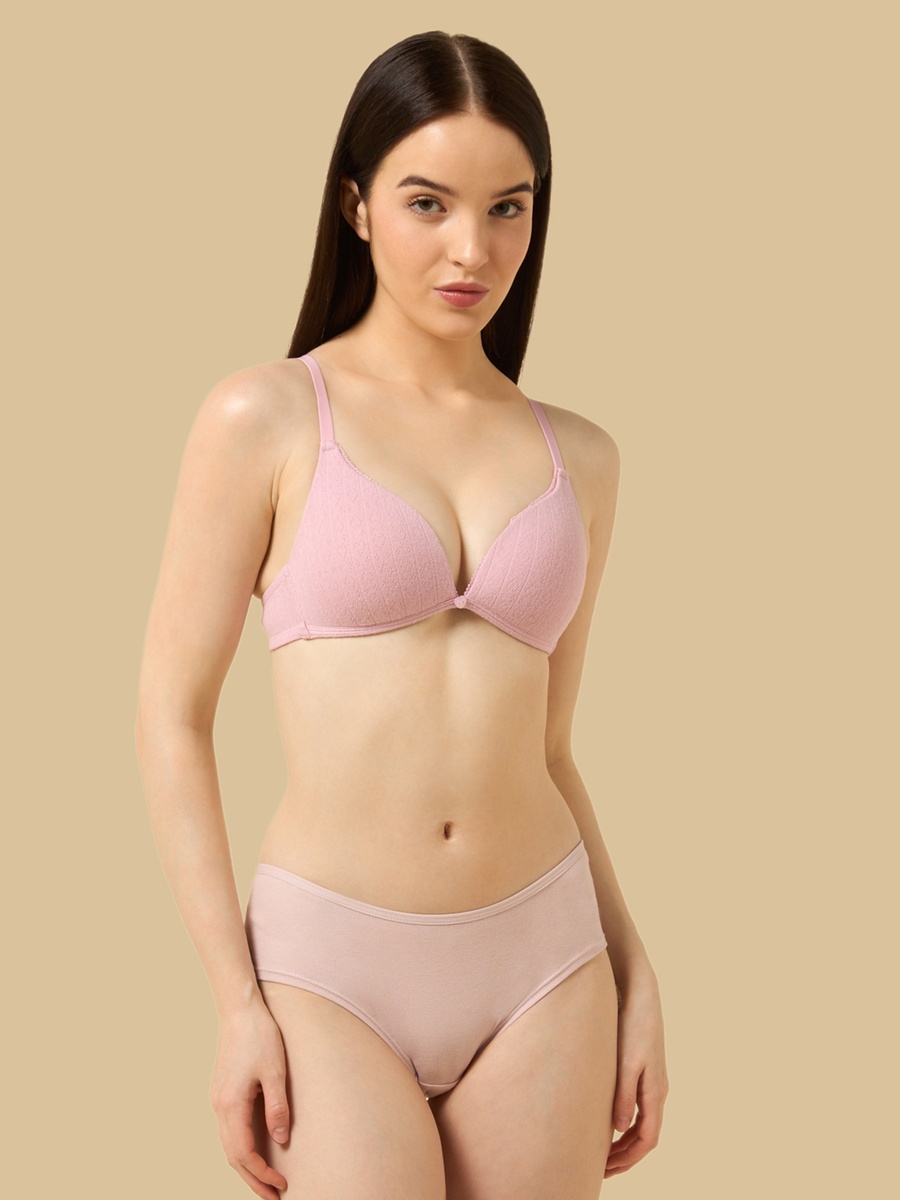 Pack of 2 - Textured Pointelle Padded Wired A-Frame Bra