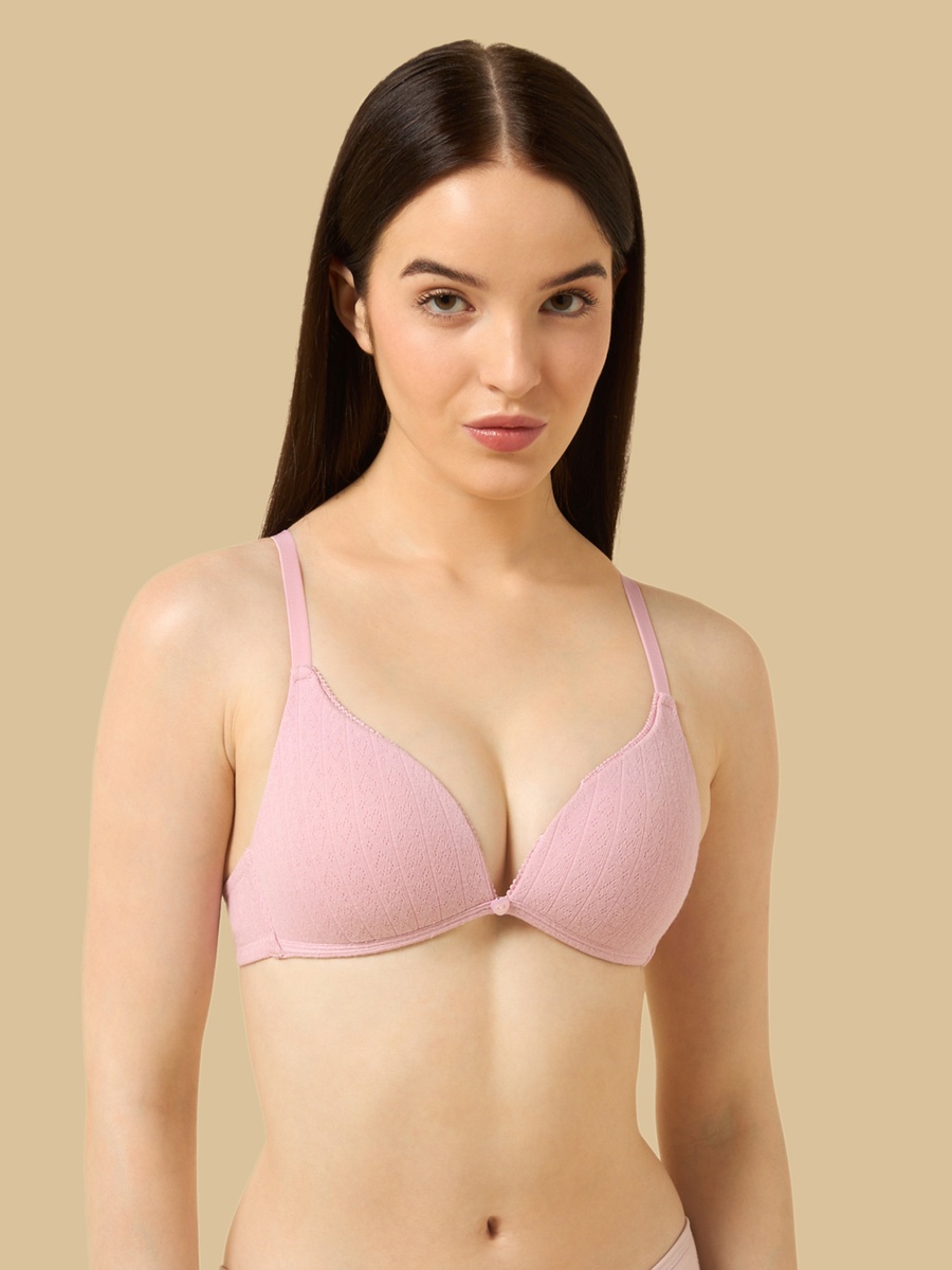 Pack of 2 - Textured Pointelle Padded Wired A-Frame Bra