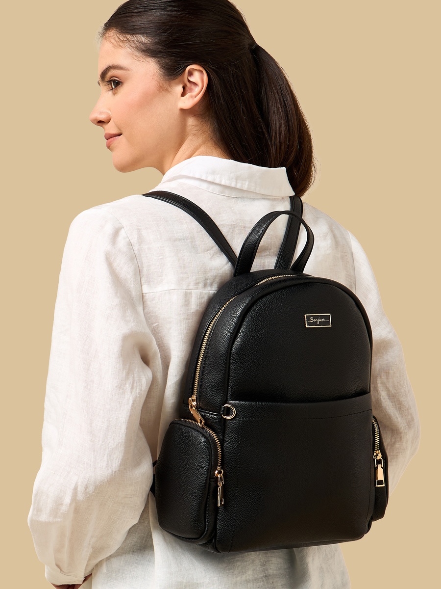 Textured Backpack with Zip Closure