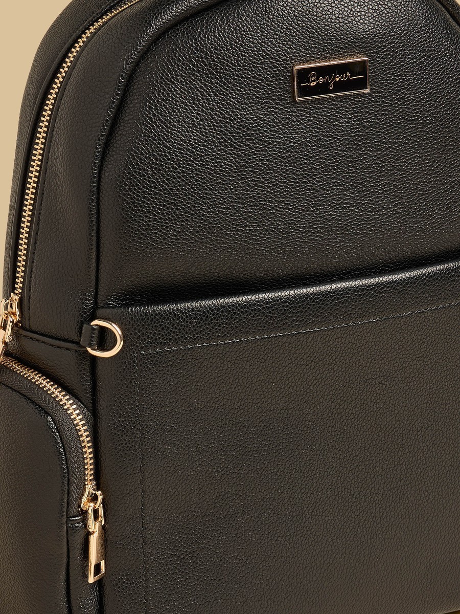 Textured Backpack with Zip Closure