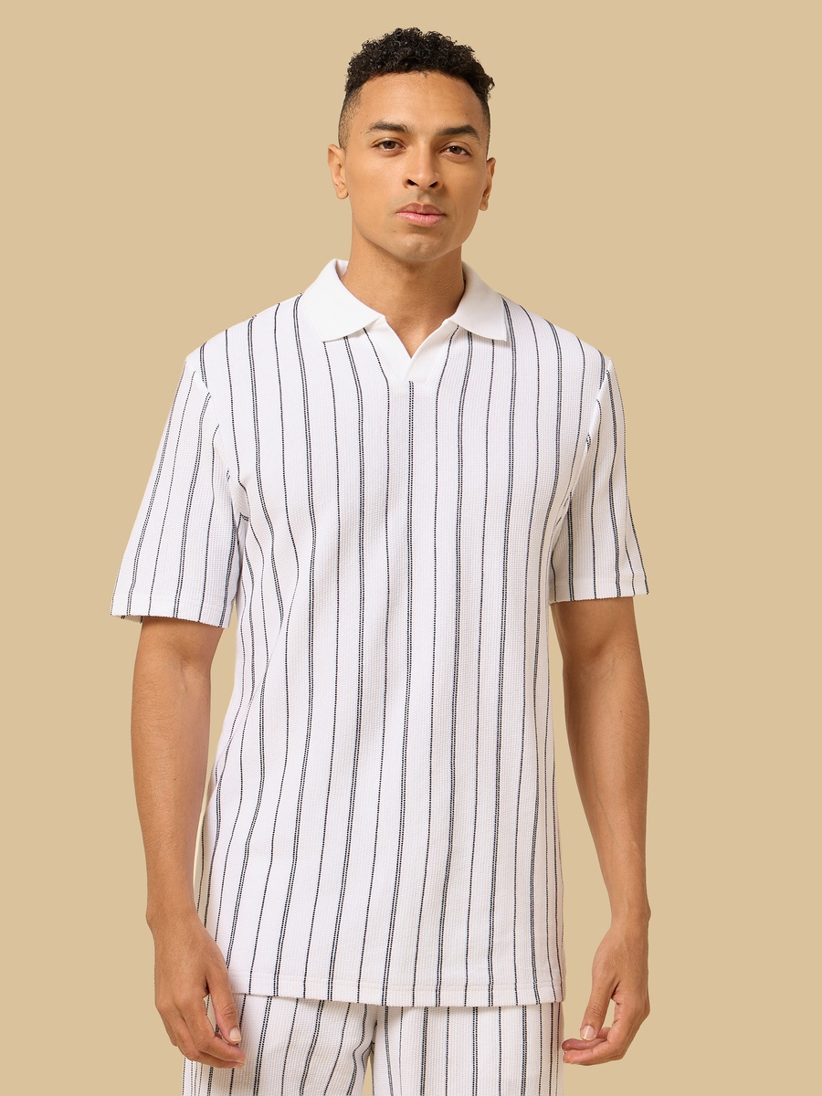 Striped Johnny Collar Polo T-Shirt
