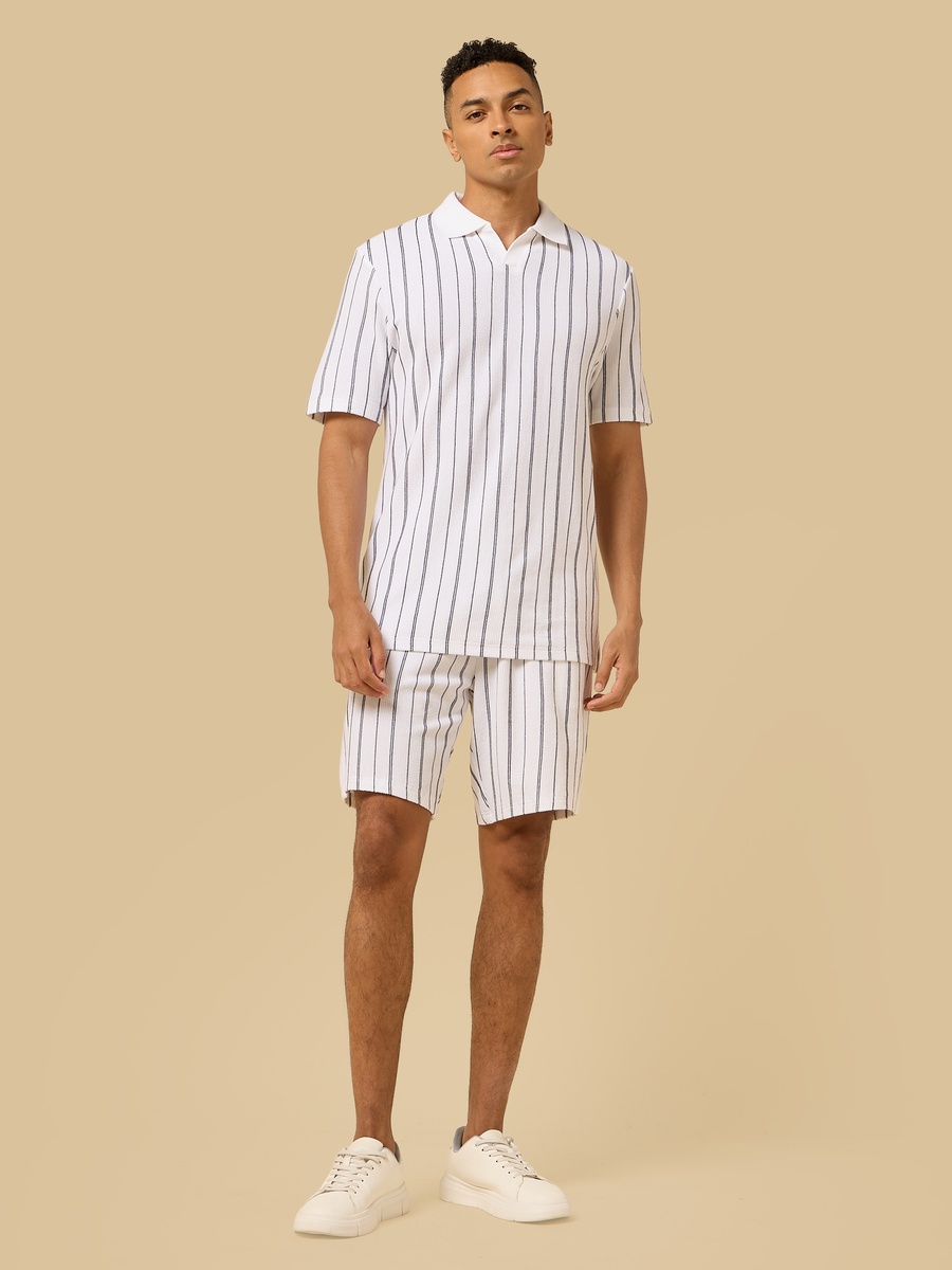 Striped Johnny Collar Polo T-Shirt