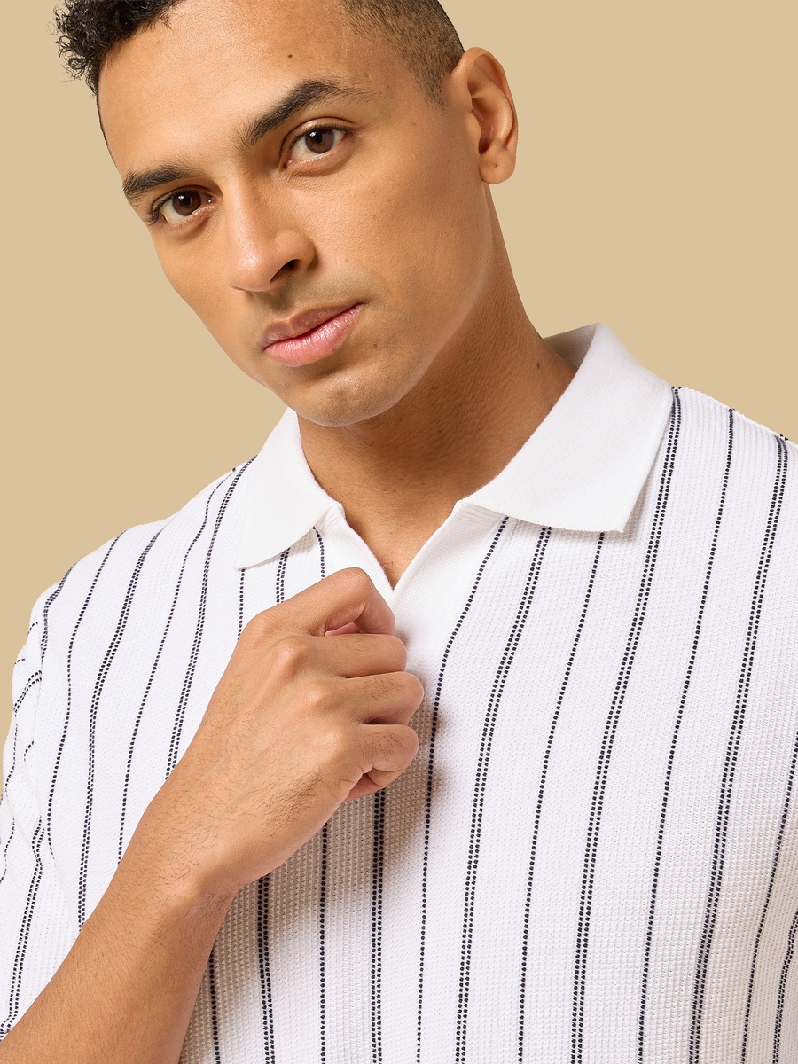 Striped Johnny Collar Polo T-Shirt