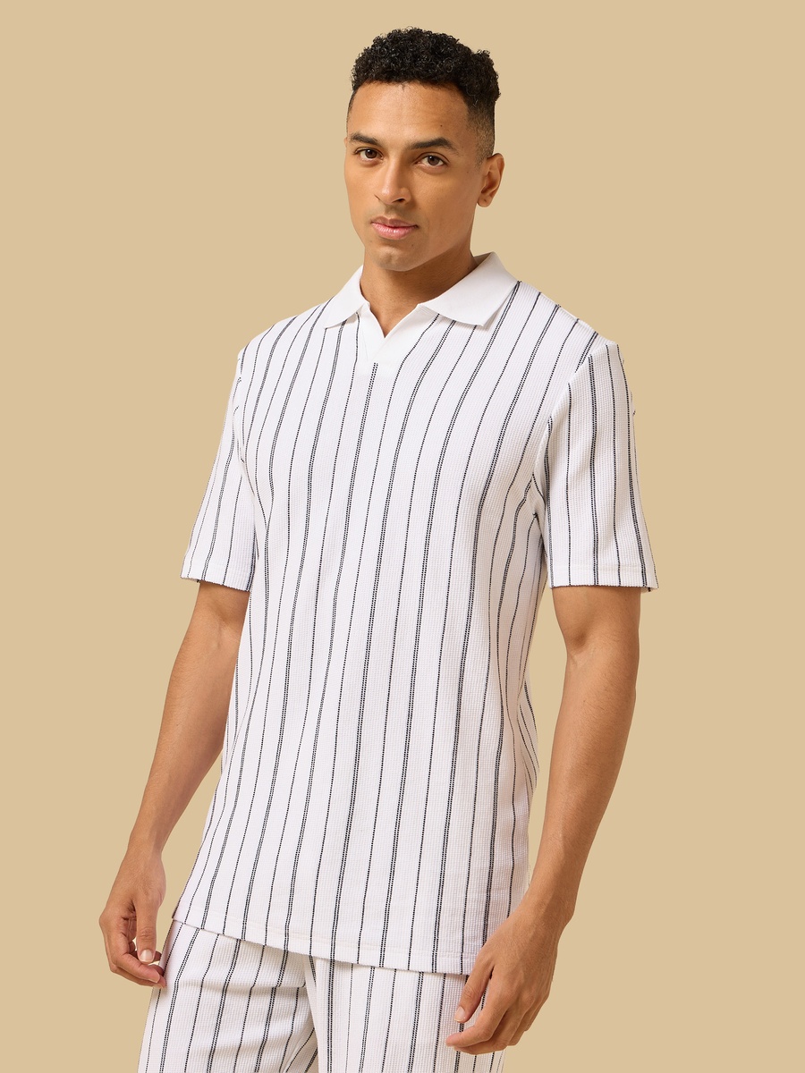 Striped Johnny Collar Polo T-Shirt