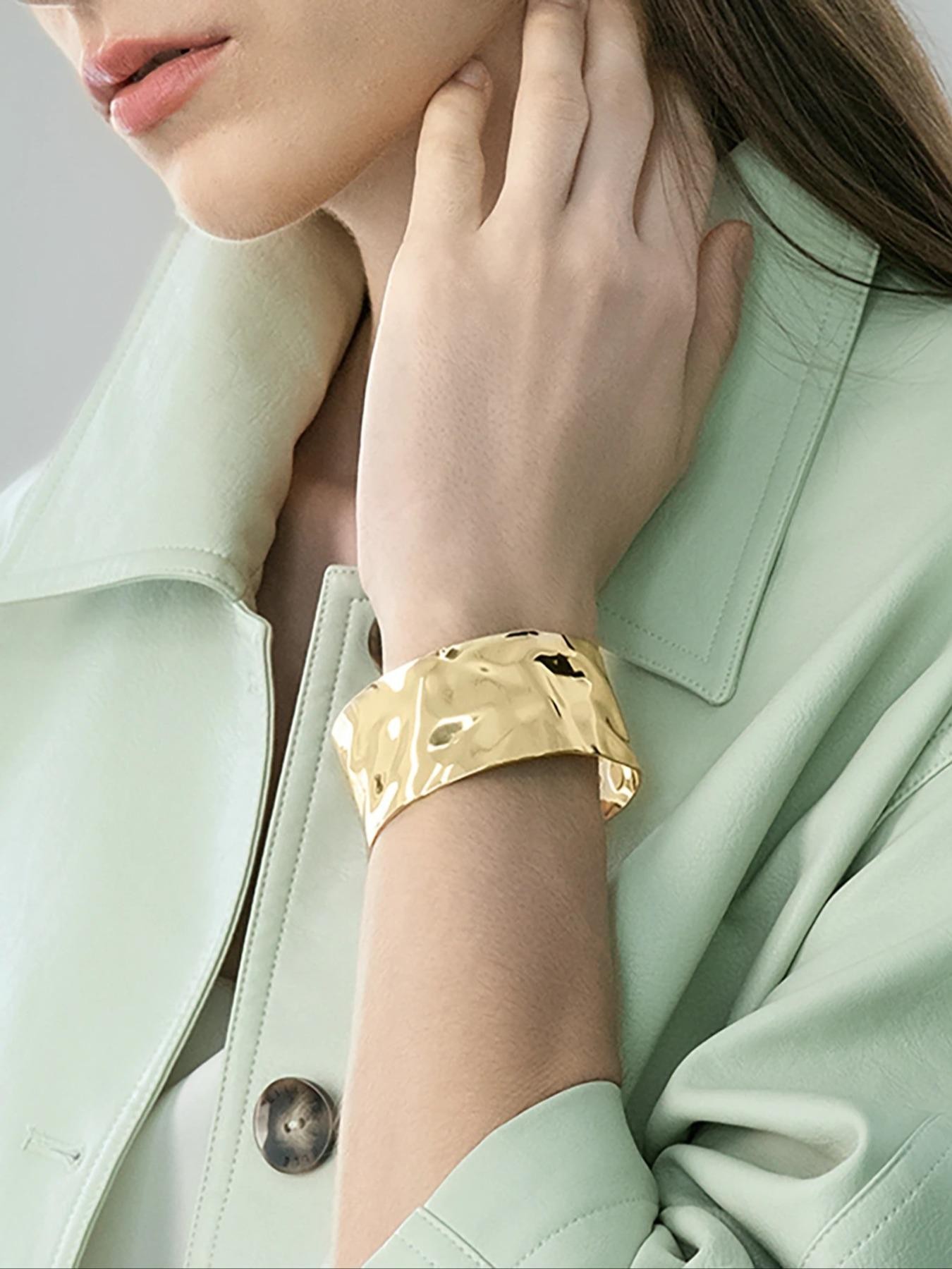 Gold Hammered Cuff Bangle Bracelet for Women - Casual Wear.