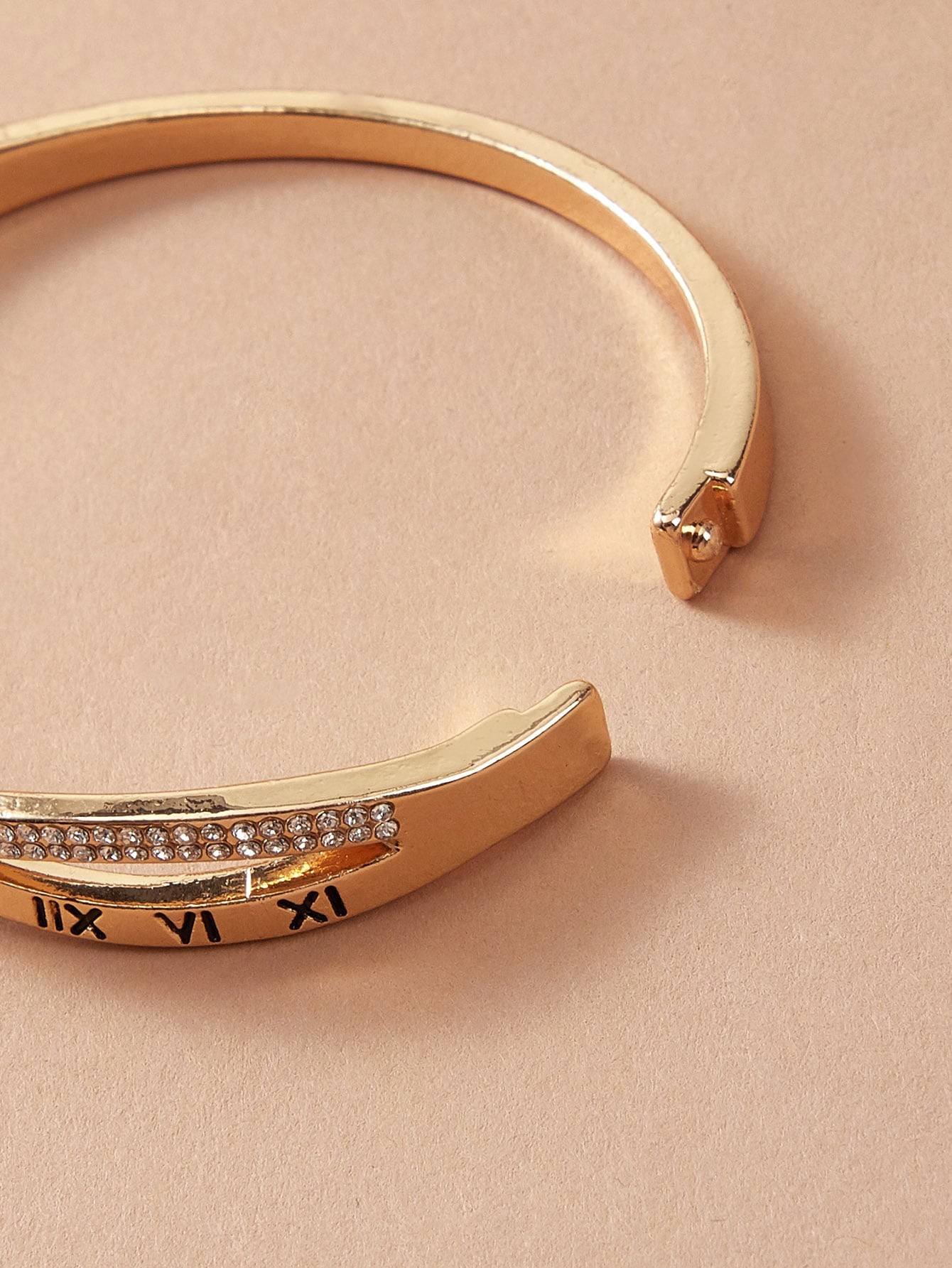 Gold Roman Numeral and Rhinestone Bangle Bracelet.