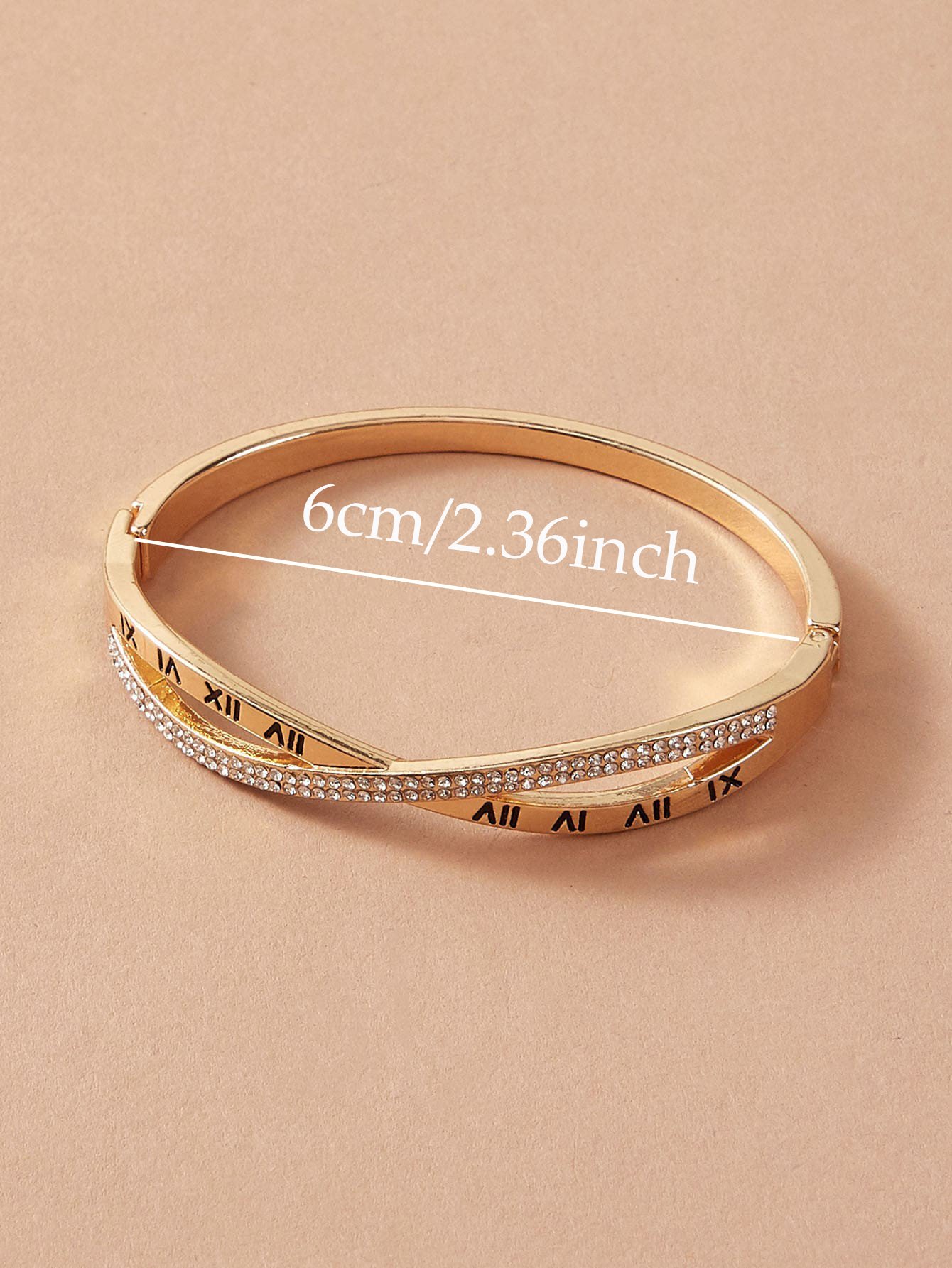 Gold Roman Numeral and Rhinestone Bangle Bracelet.