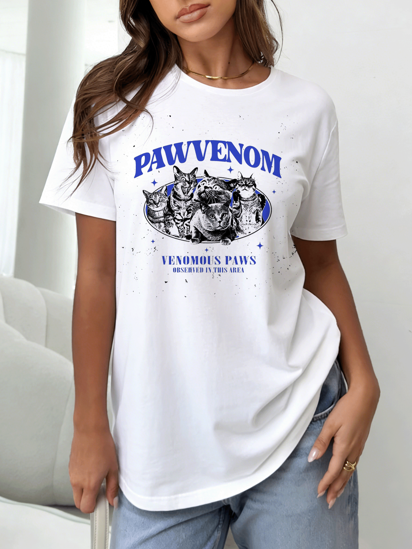 White Graphic Print Round Neck T-Shirt