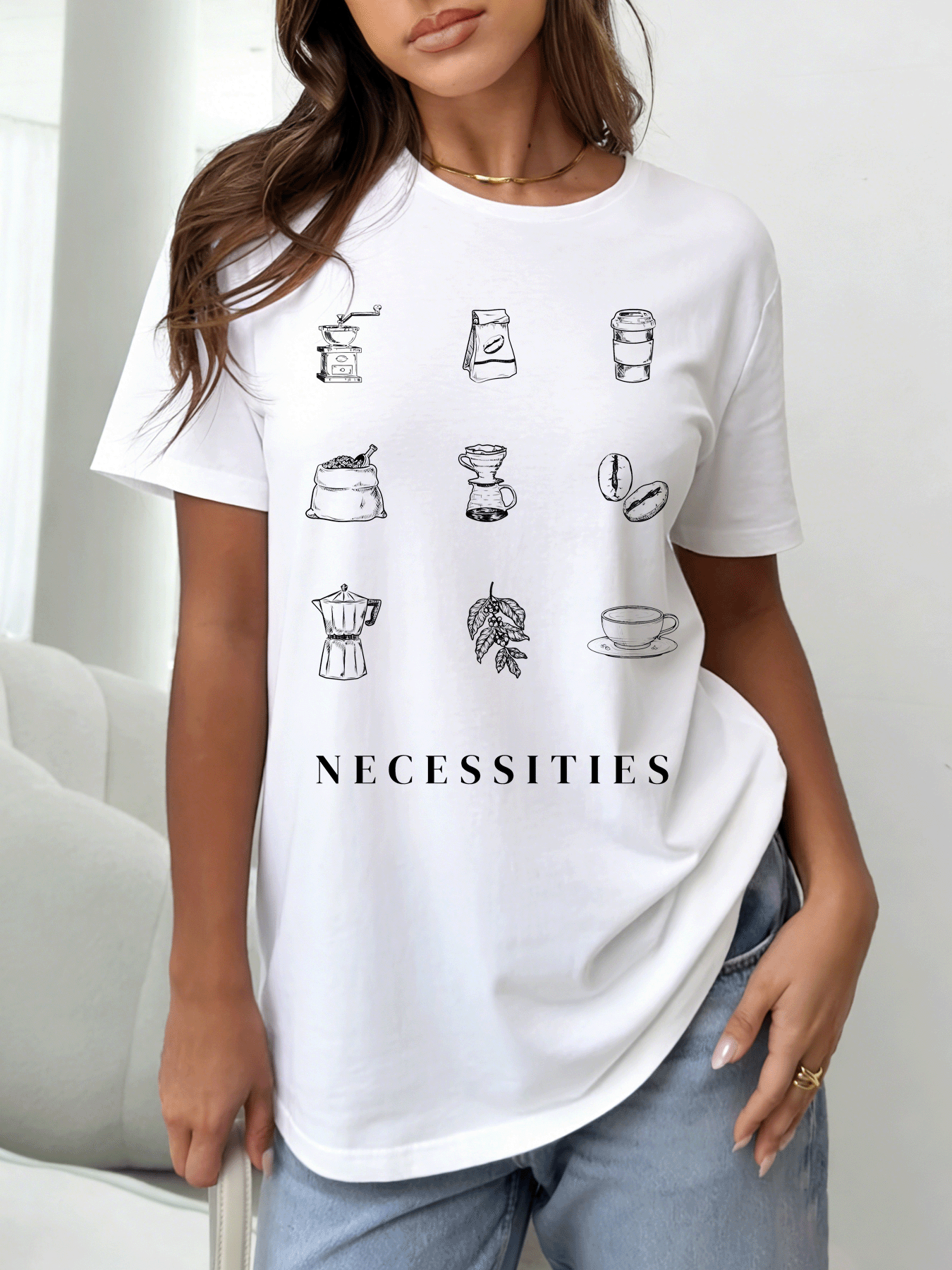 White Graphic Print Round Neck T-Shirt