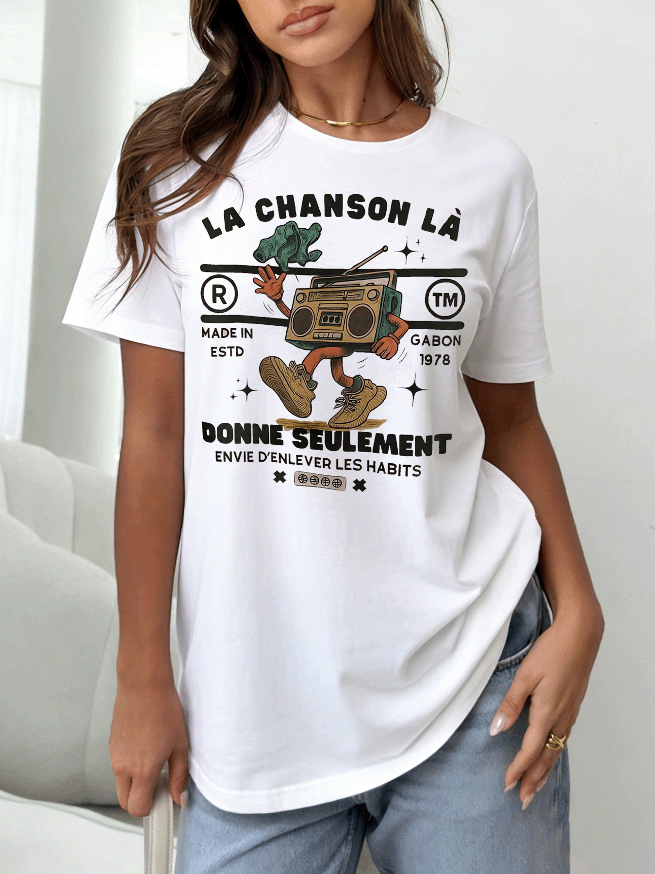 White Graphic Print Round Neck T-Shirt