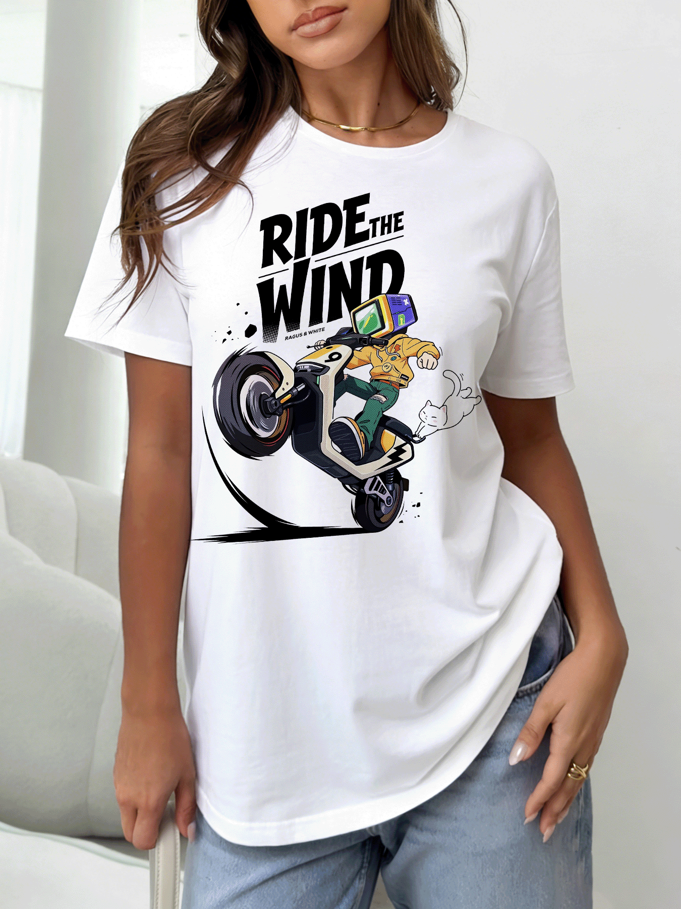 White Graphic Print Round Neck T-Shirt