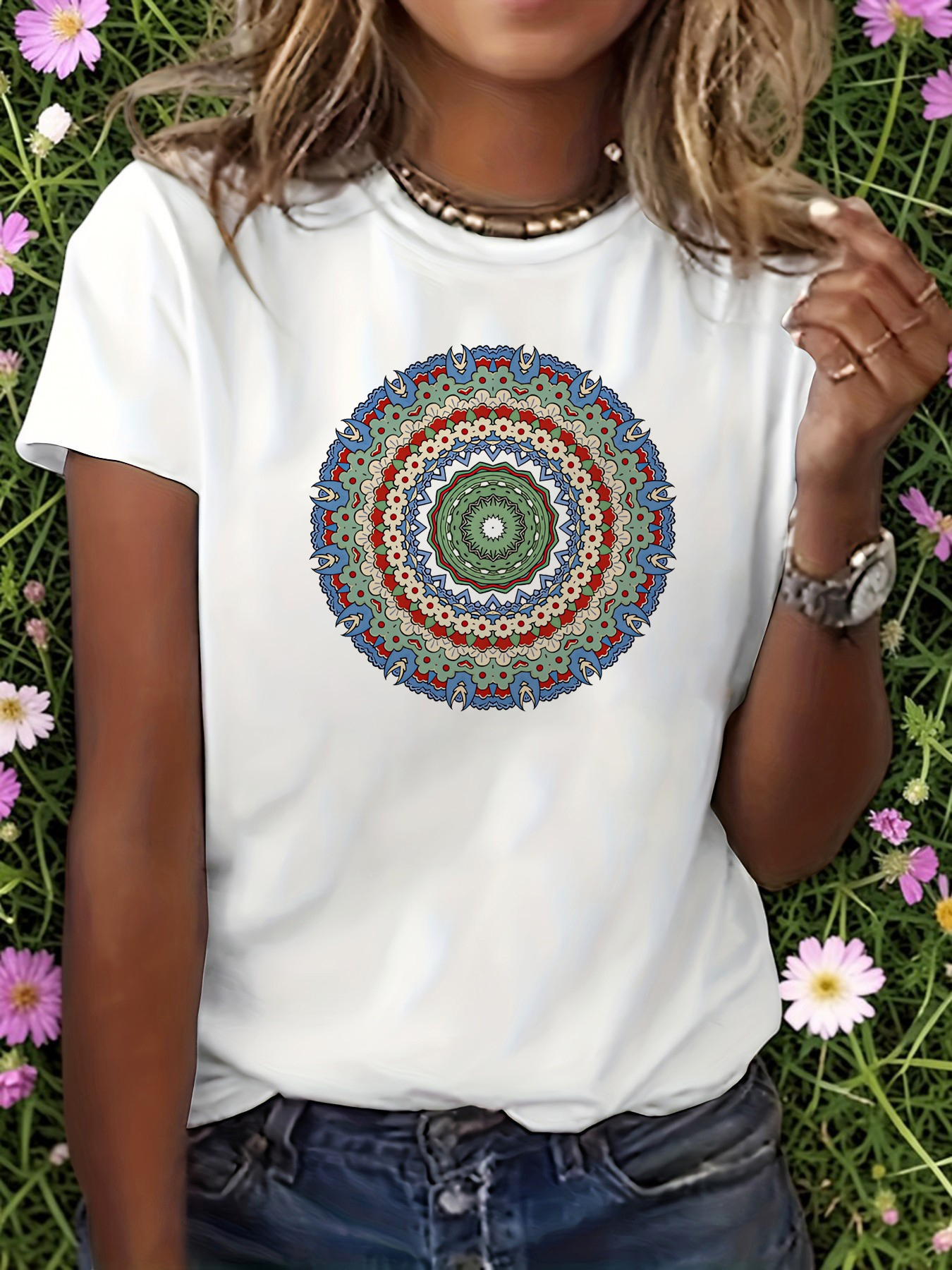White Graphic Print Round Neck T-Shirt