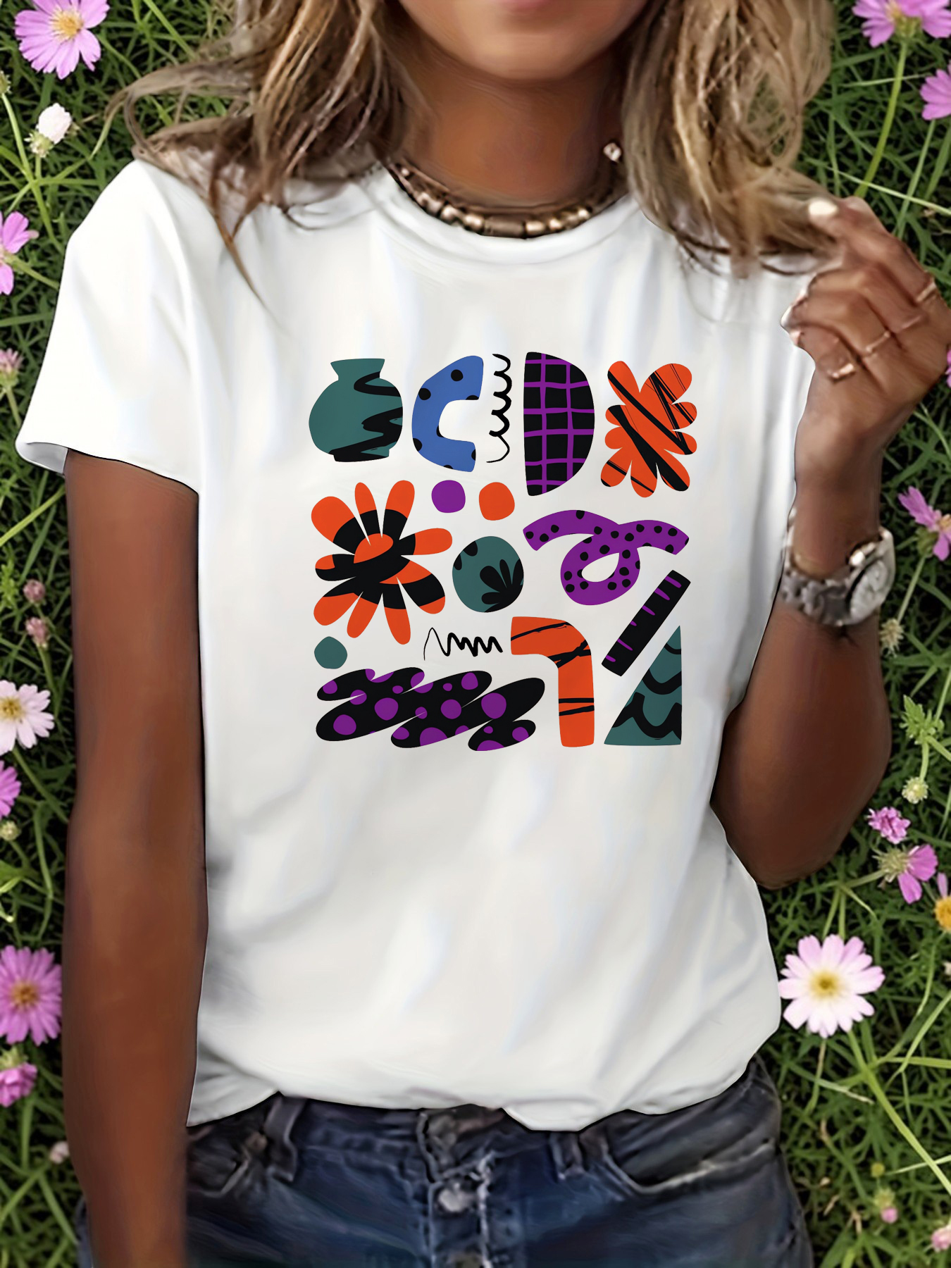 White Graphic Print Round Neck T-Shirt