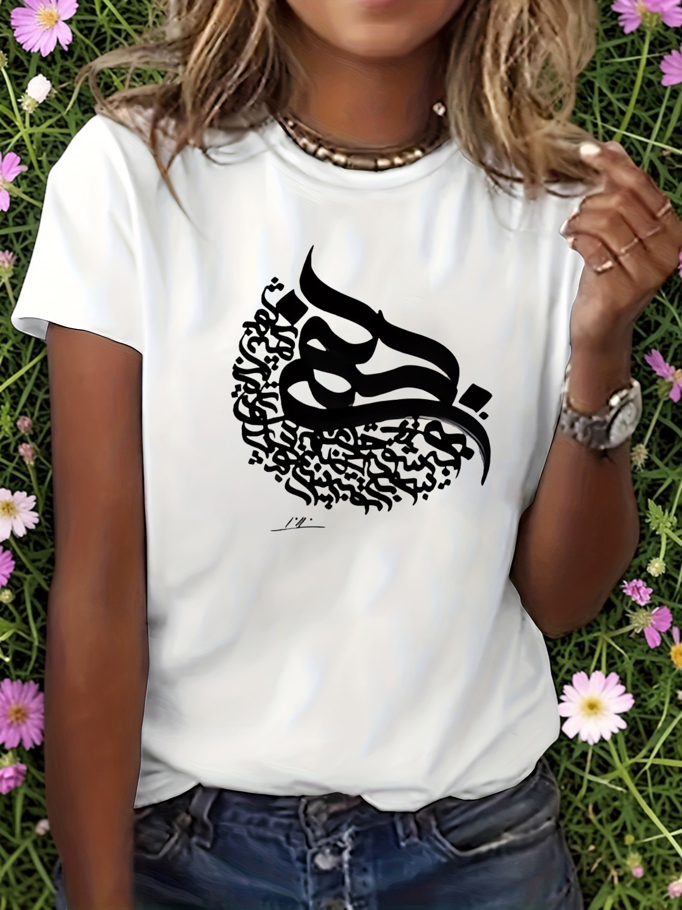 White Graphic Print Round Neck T-Shirt