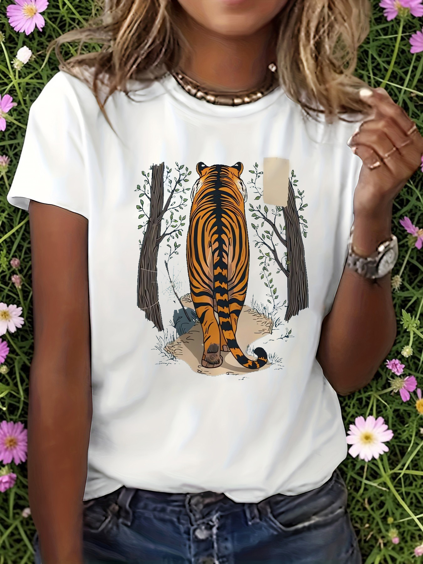 White Graphic Print Round Neck T-Shirt