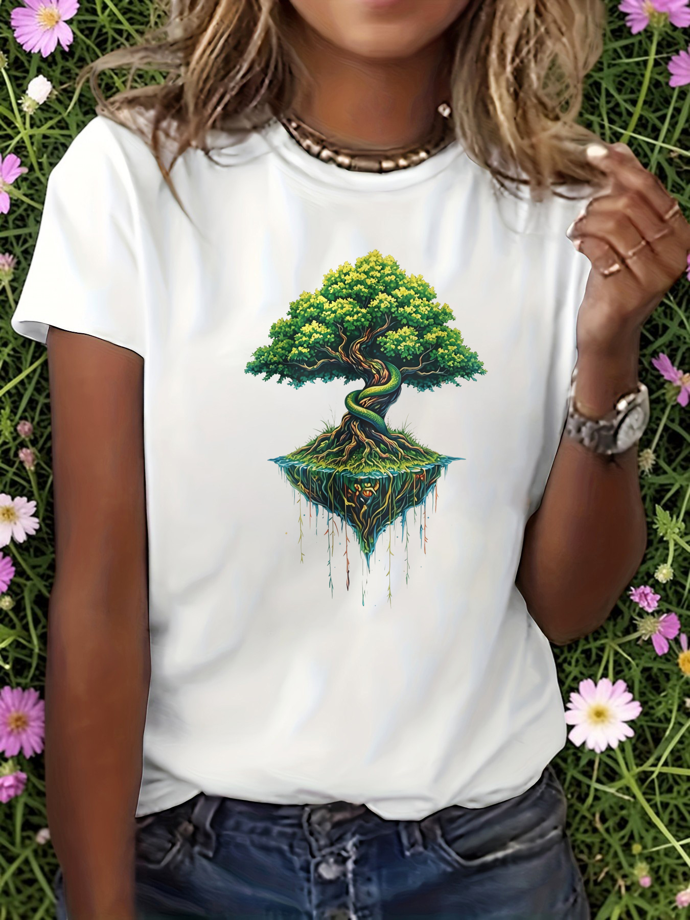 White Graphic Print Round Neck T-Shirt
