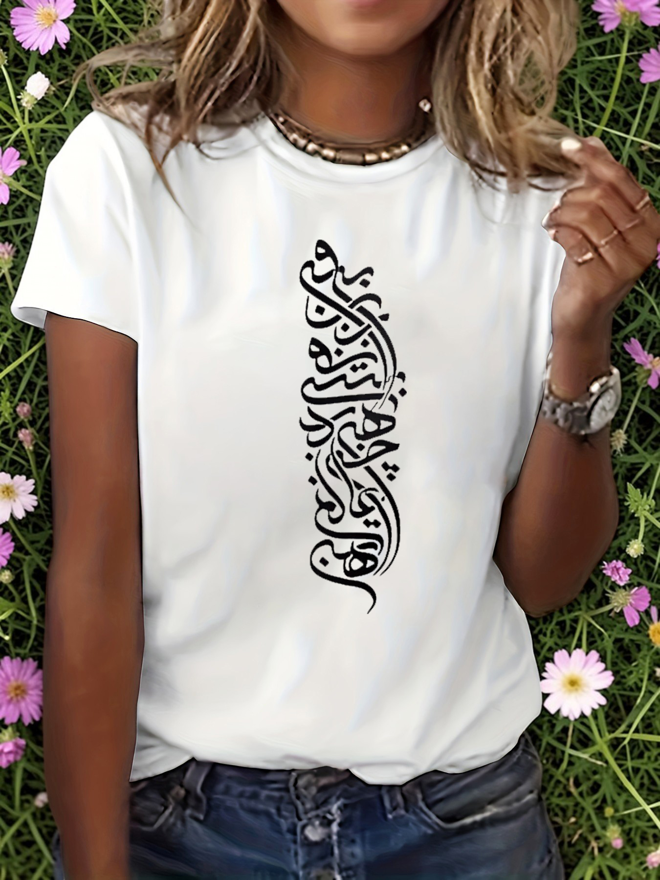White Graphic Print Round Neck T-Shirt