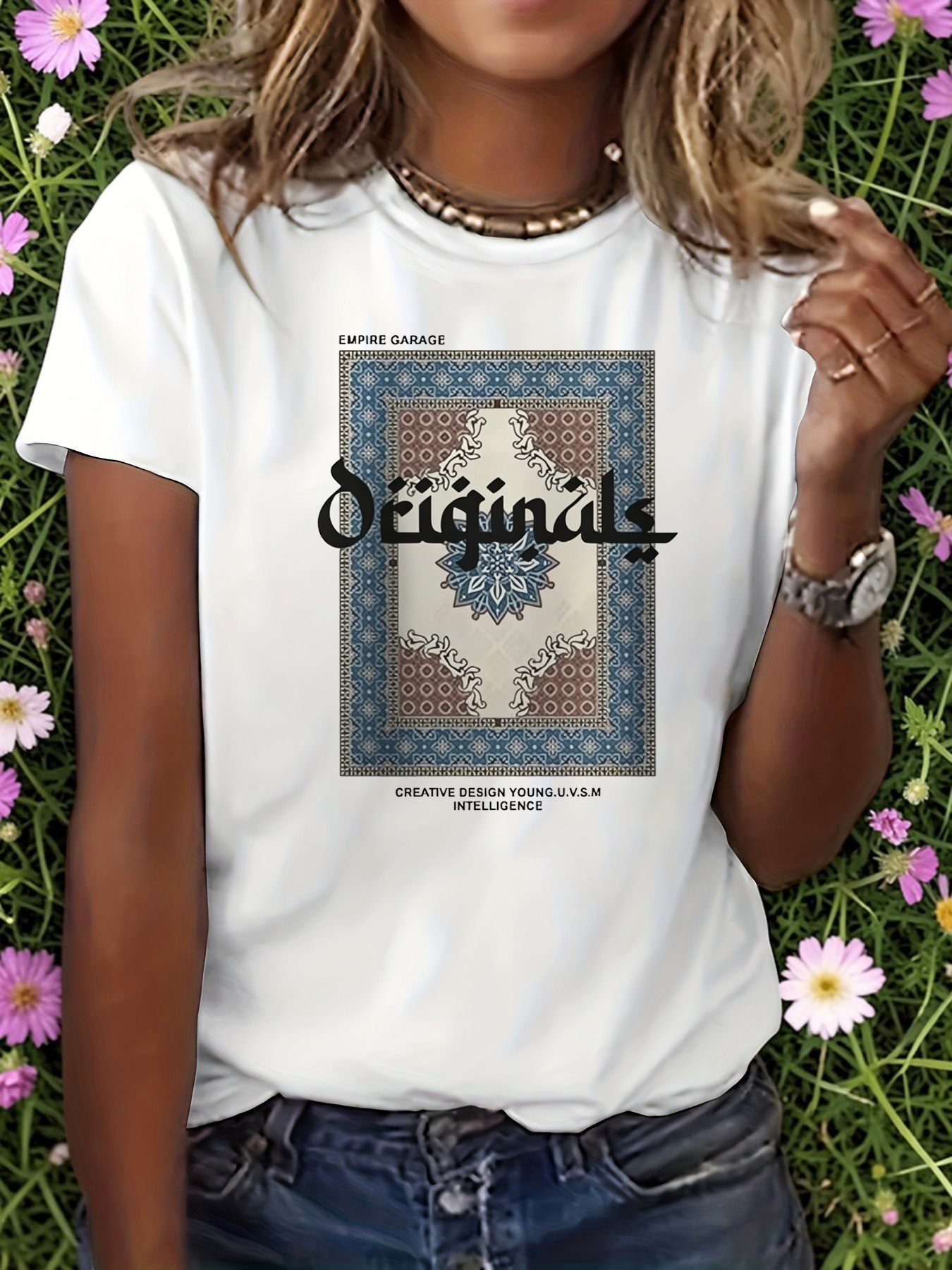 White Graphic Print Round Neck T-Shirt