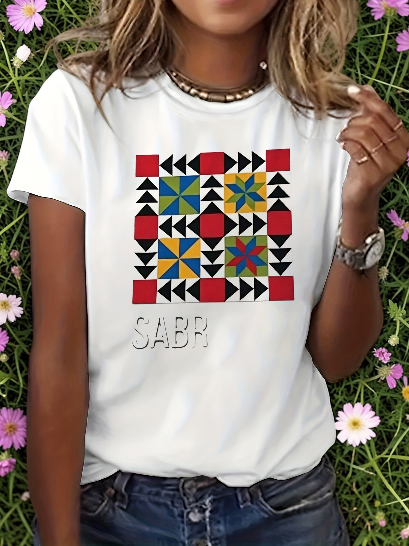 White Graphic Print Round Neck T-Shirt