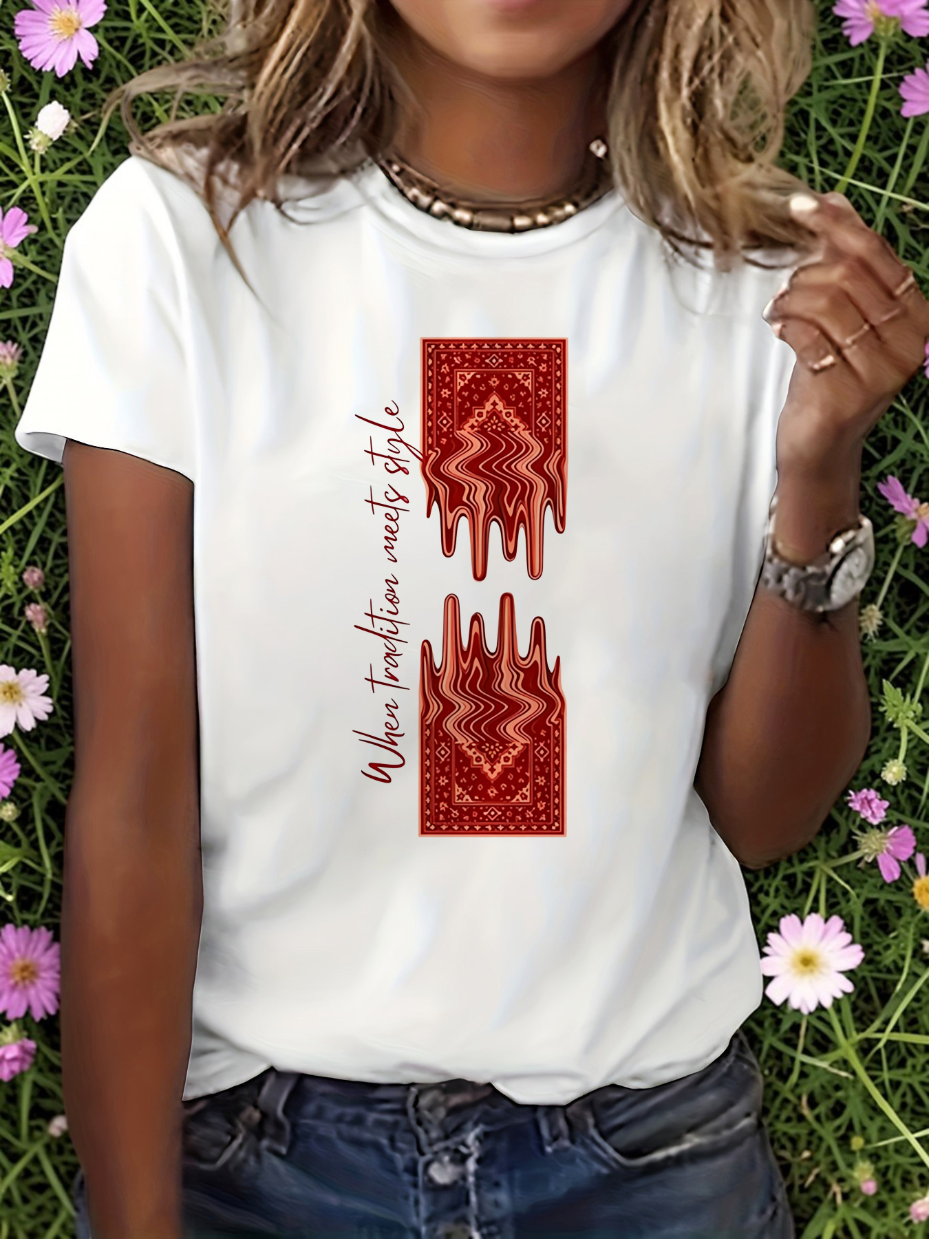 White Graphic Print Round Neck T-Shirt