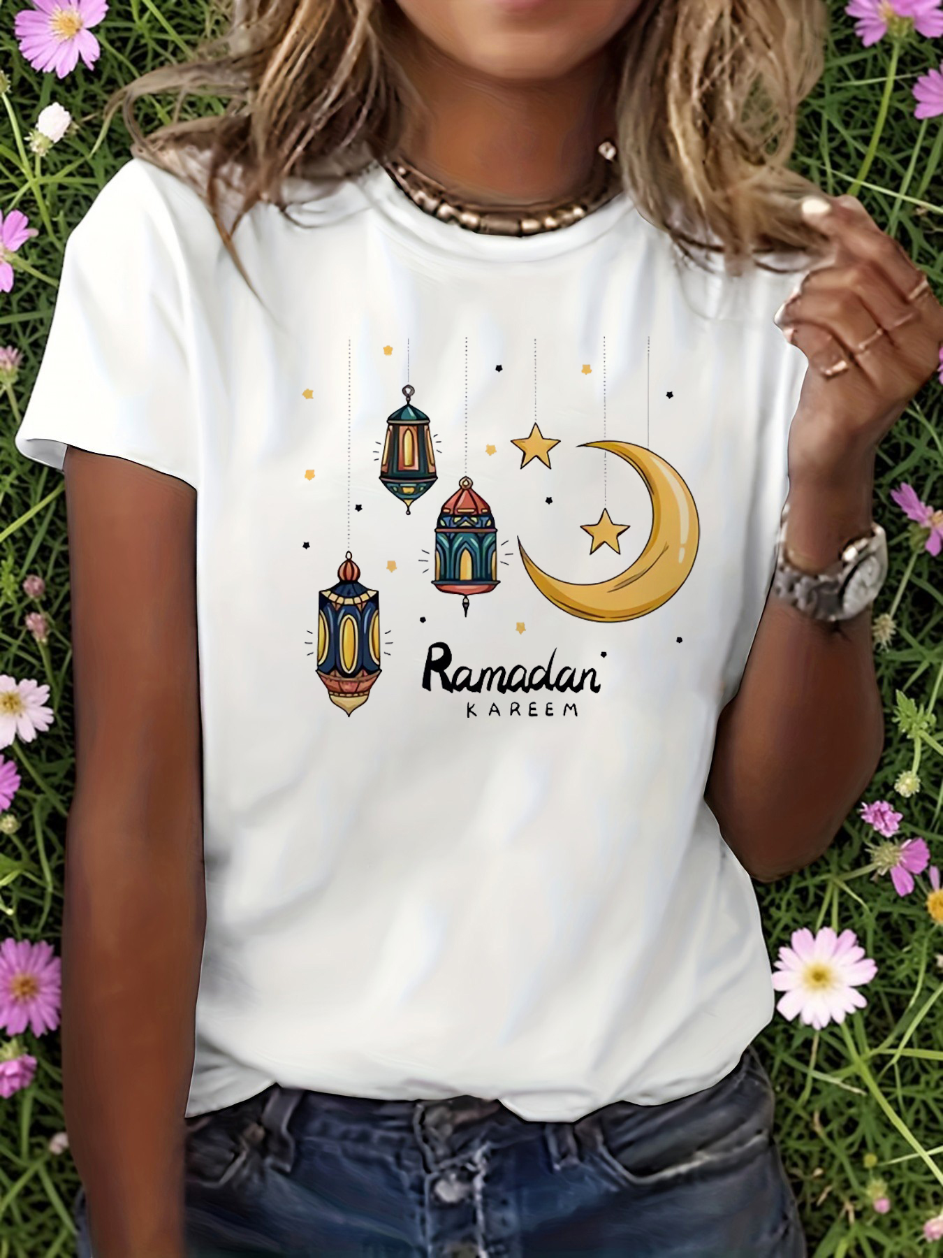 White Graphic Print Round Neck T-Shirt