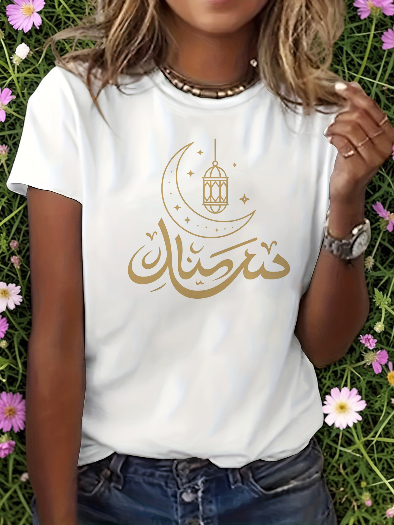 White Graphic Print Round Neck T-Shirt