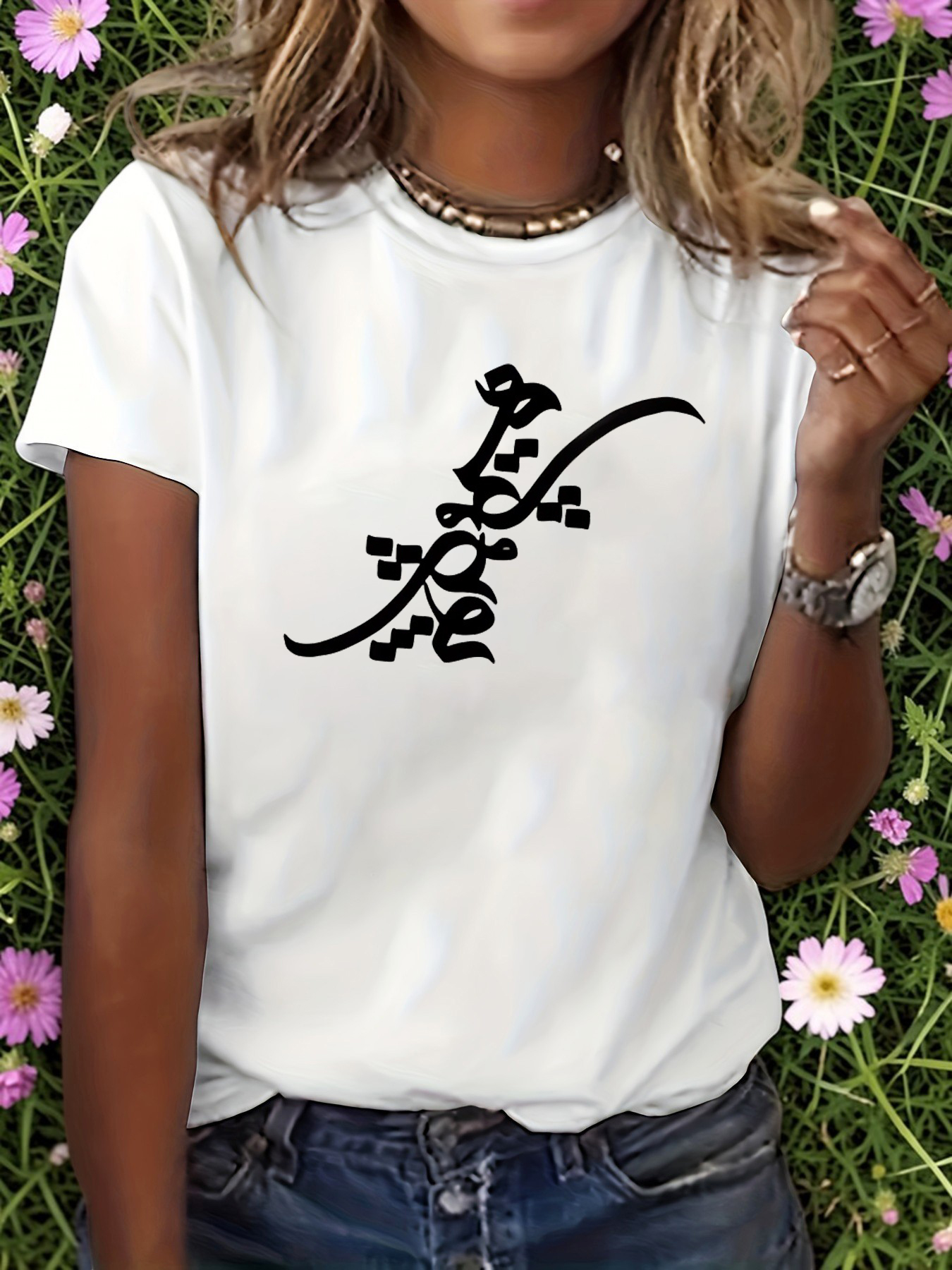 White Graphic Print Round Neck T-Shirt