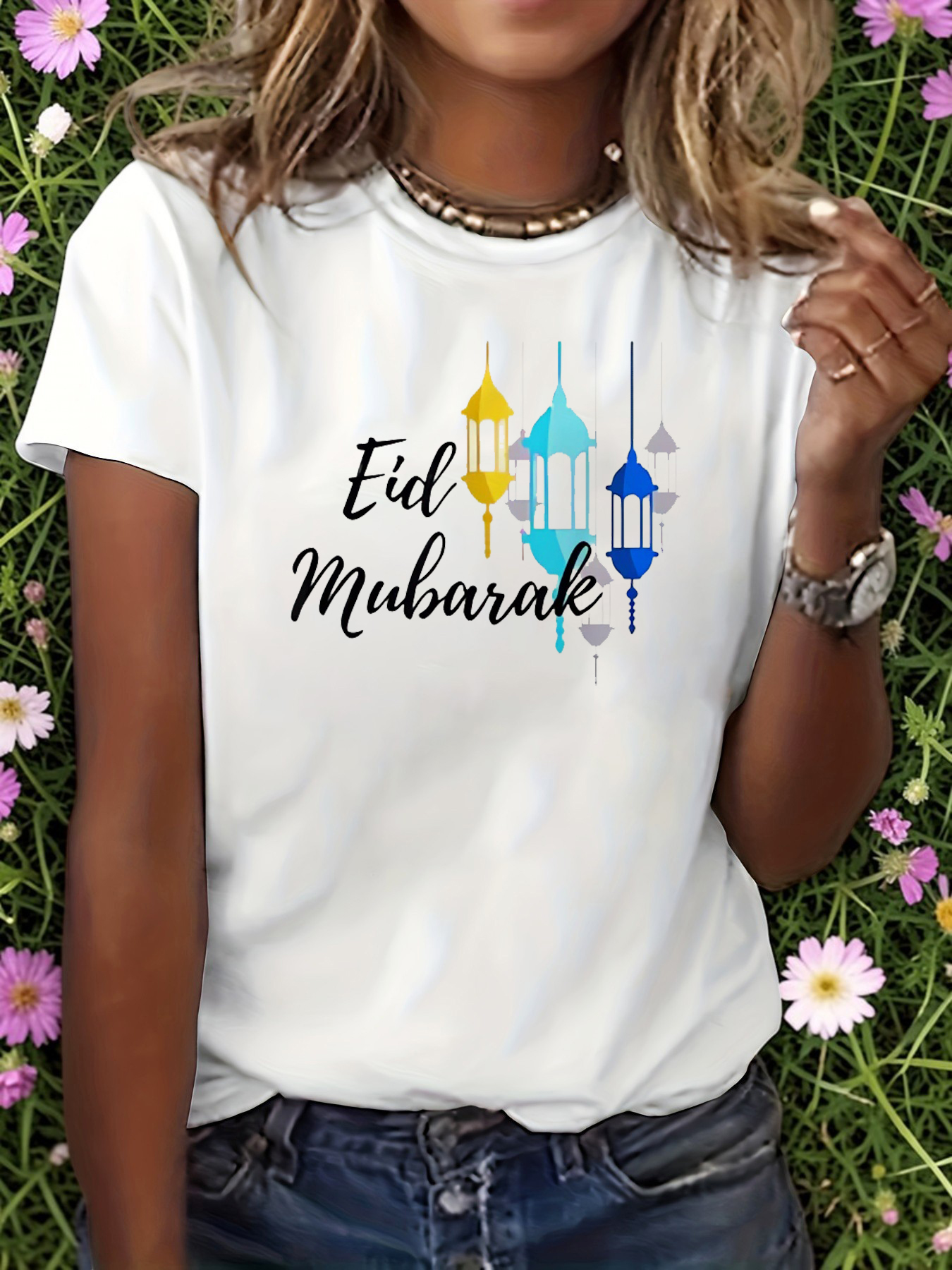 White Graphic Print Round Neck T-Shirt