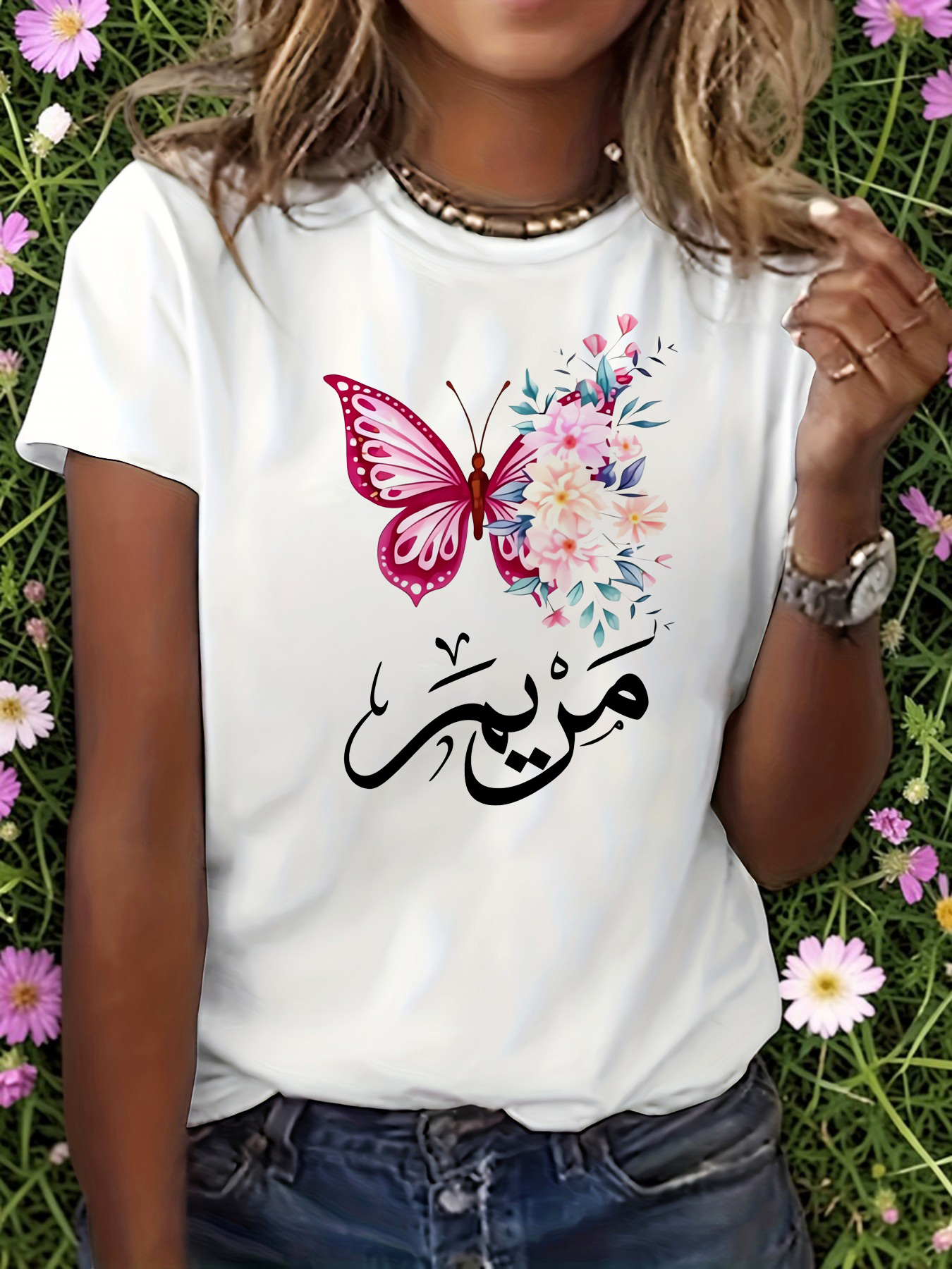 White Graphic Print Round Neck T-Shirt