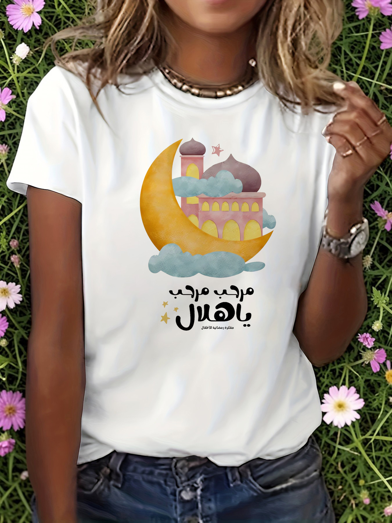 White Graphic Print Round Neck T-Shirt