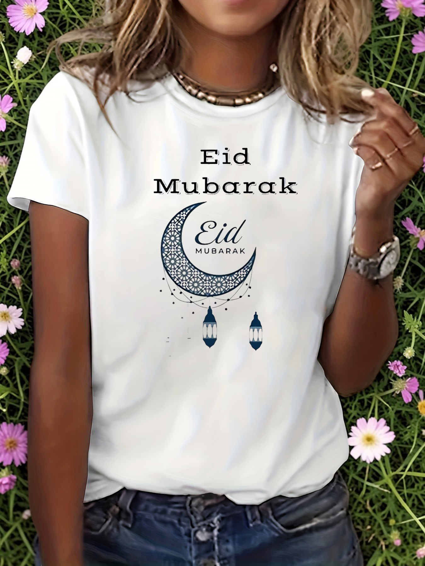 White Graphic Print Round Neck T-Shirt