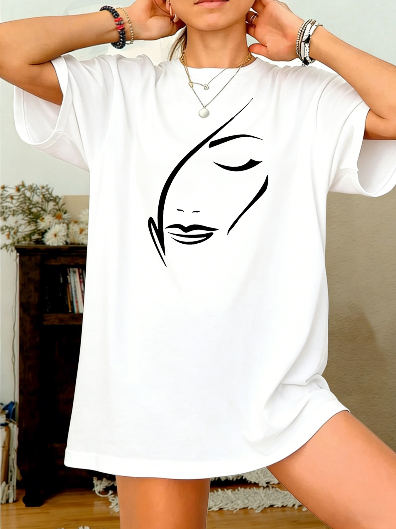 White Graphic Print Round Neck T-Shirt