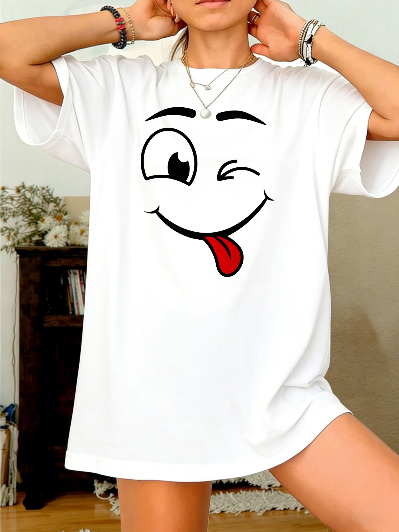 White Graphic Print Round Neck T-Shirt