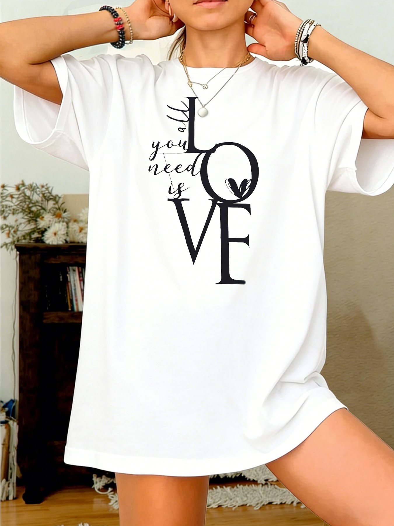 White Graphic Print Round Neck T-Shirt