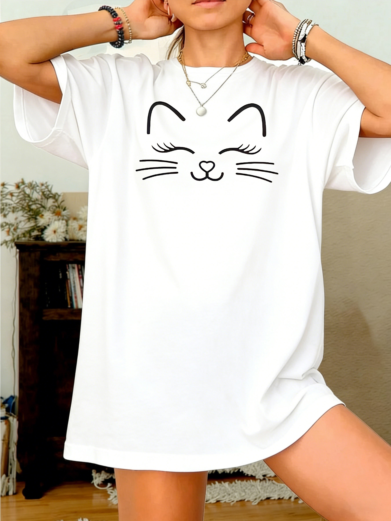 White Graphic Print Round Neck T-Shirt