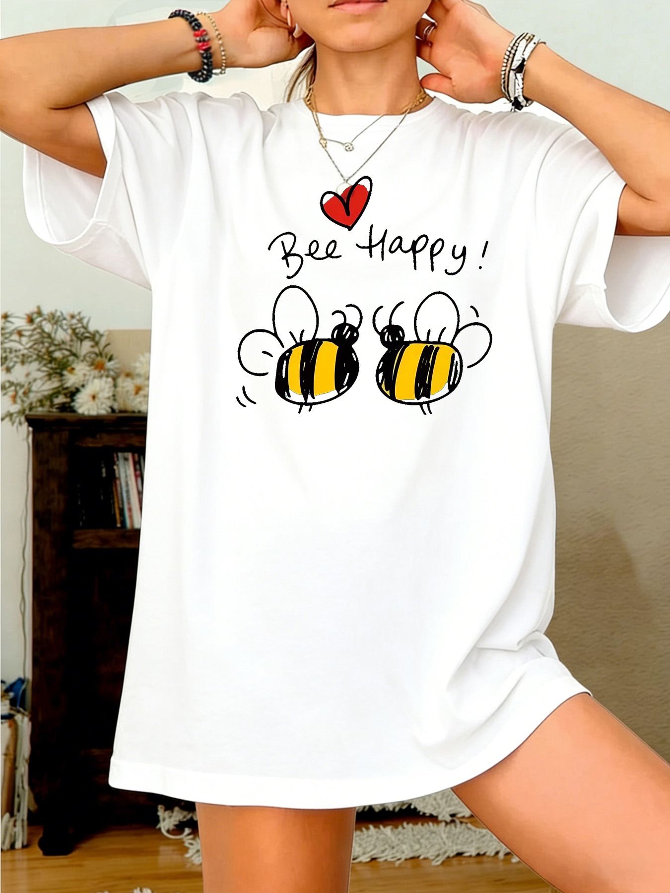 White Graphic Print Round Neck T-Shirt