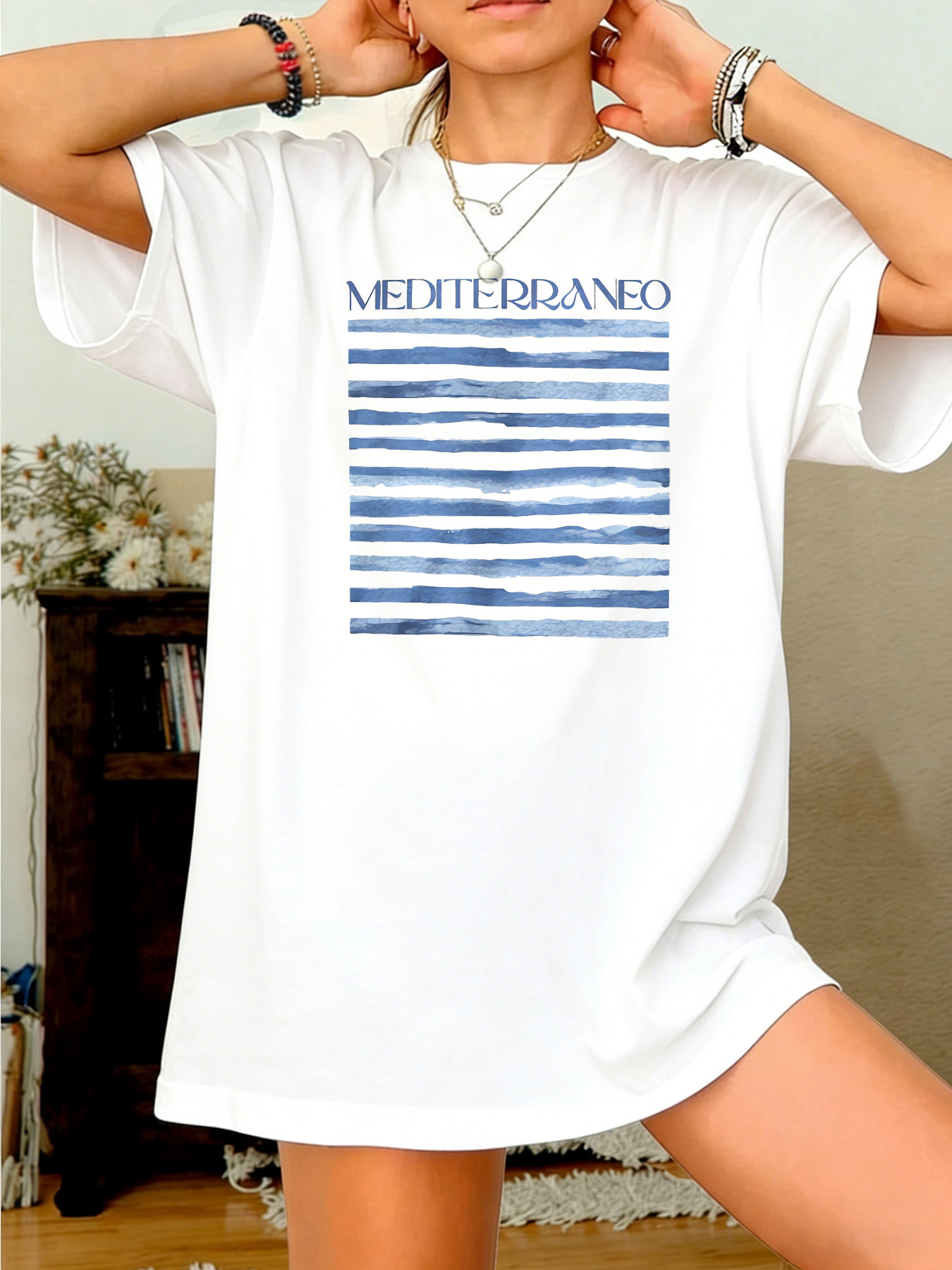 White Graphic Print Round Neck T-Shirt