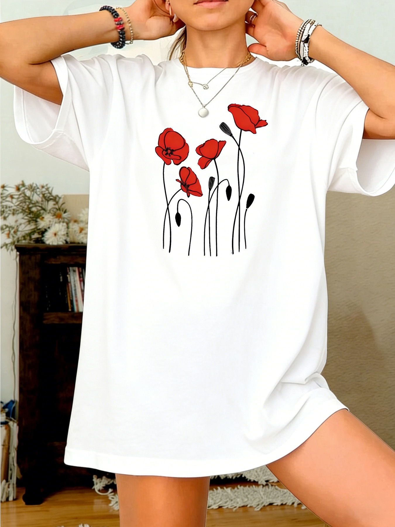 White Graphic Print Round Neck T-Shirt