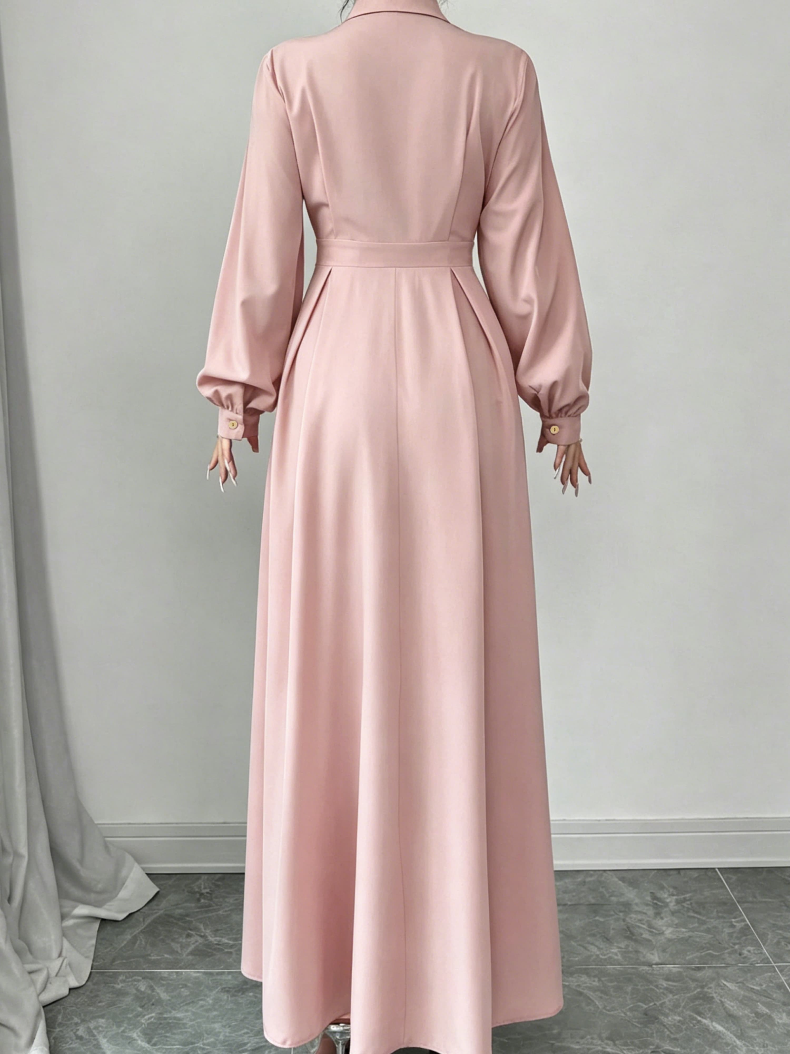 Pink A-Line Maxi Dress with Long Sleeves