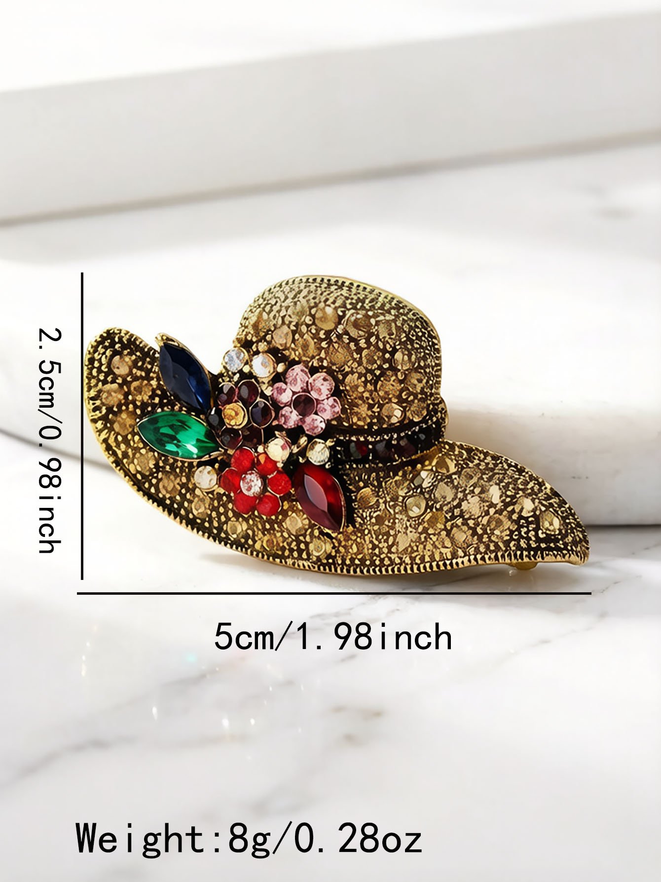 Glamorous Gold Sun Hat Brooch with Colorful Rhinestones