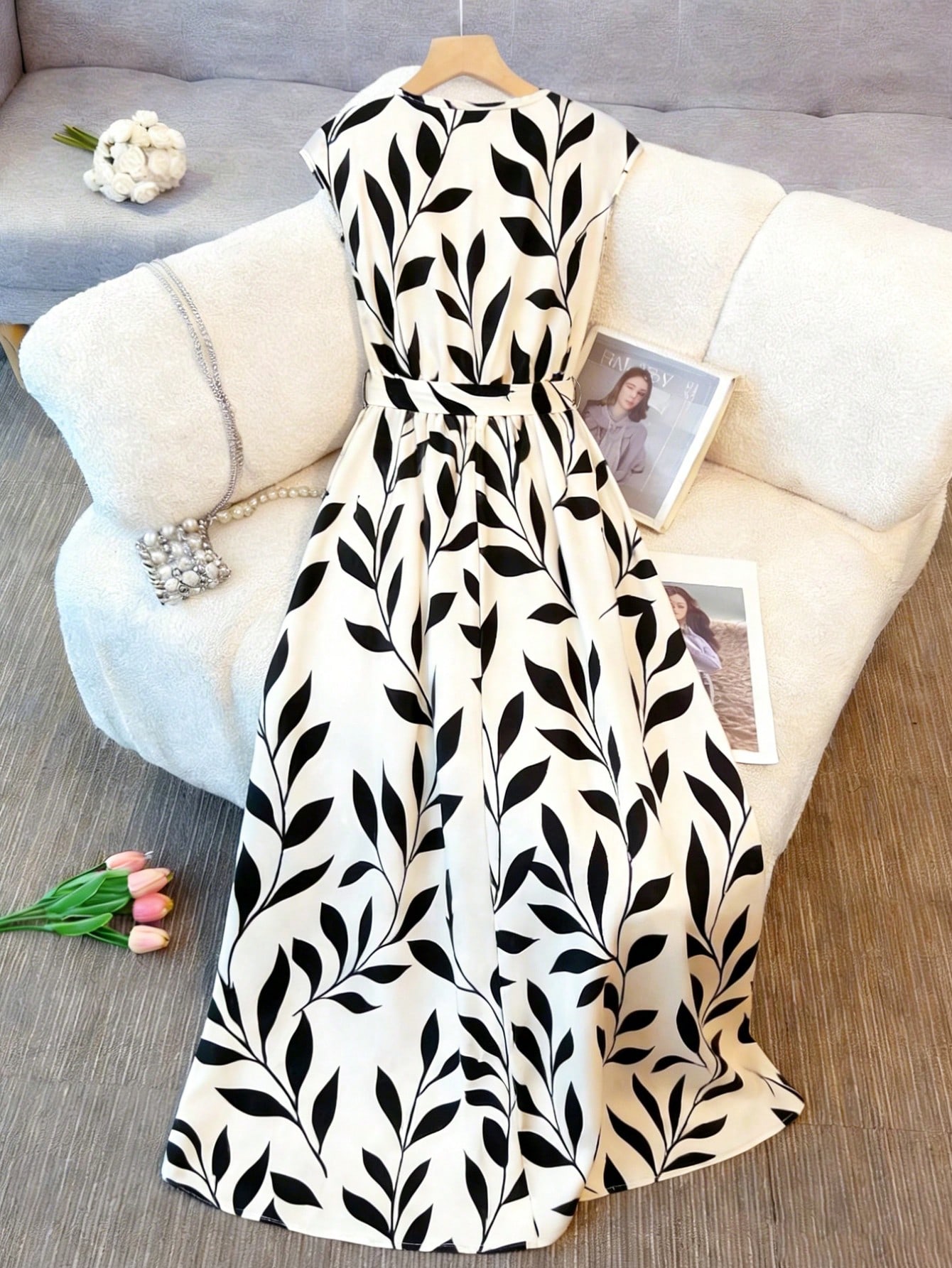 Floral Print V-Neck Casual Midi Dress
