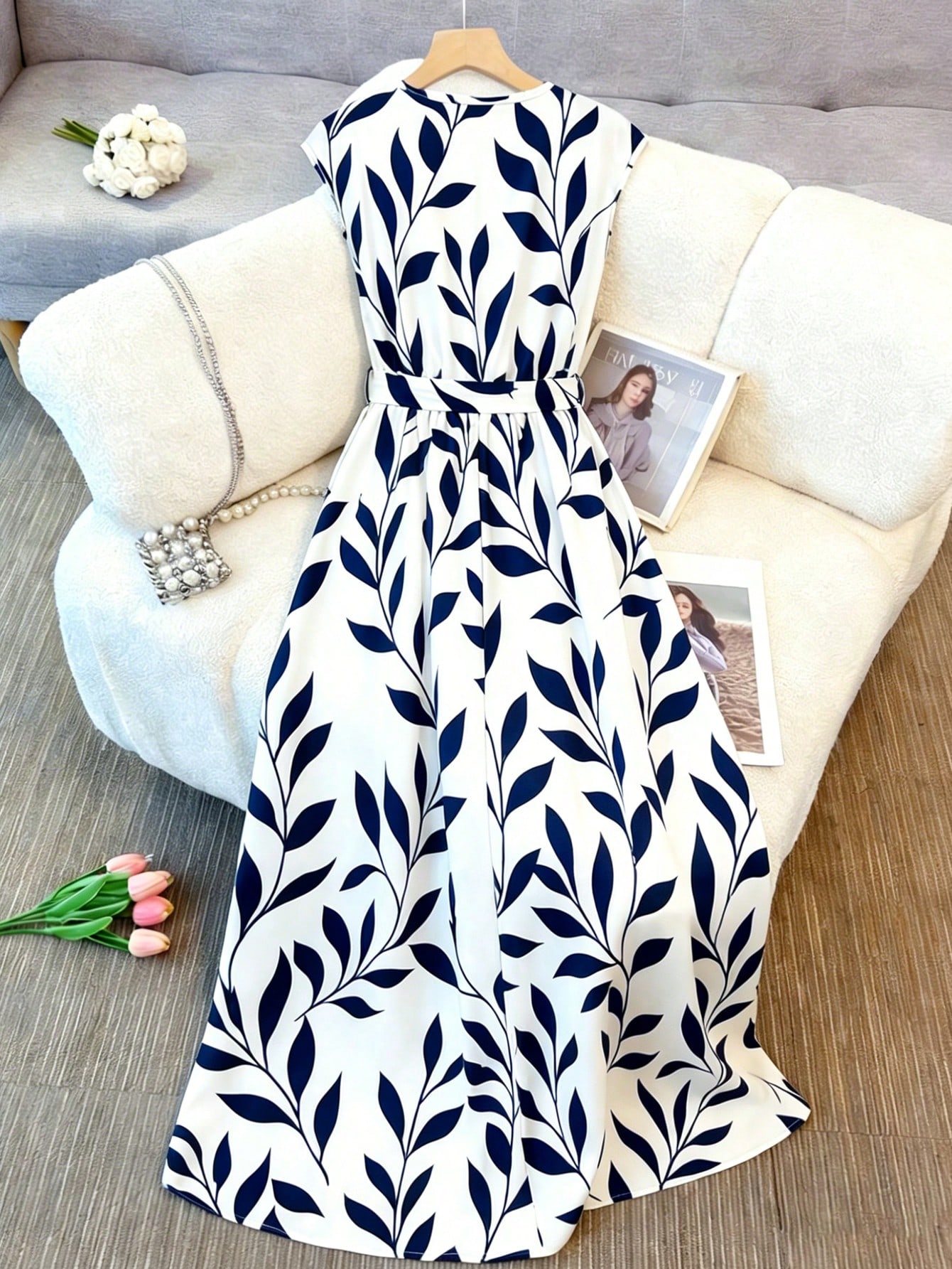 Floral Print V-Neck Casual Midi Dress