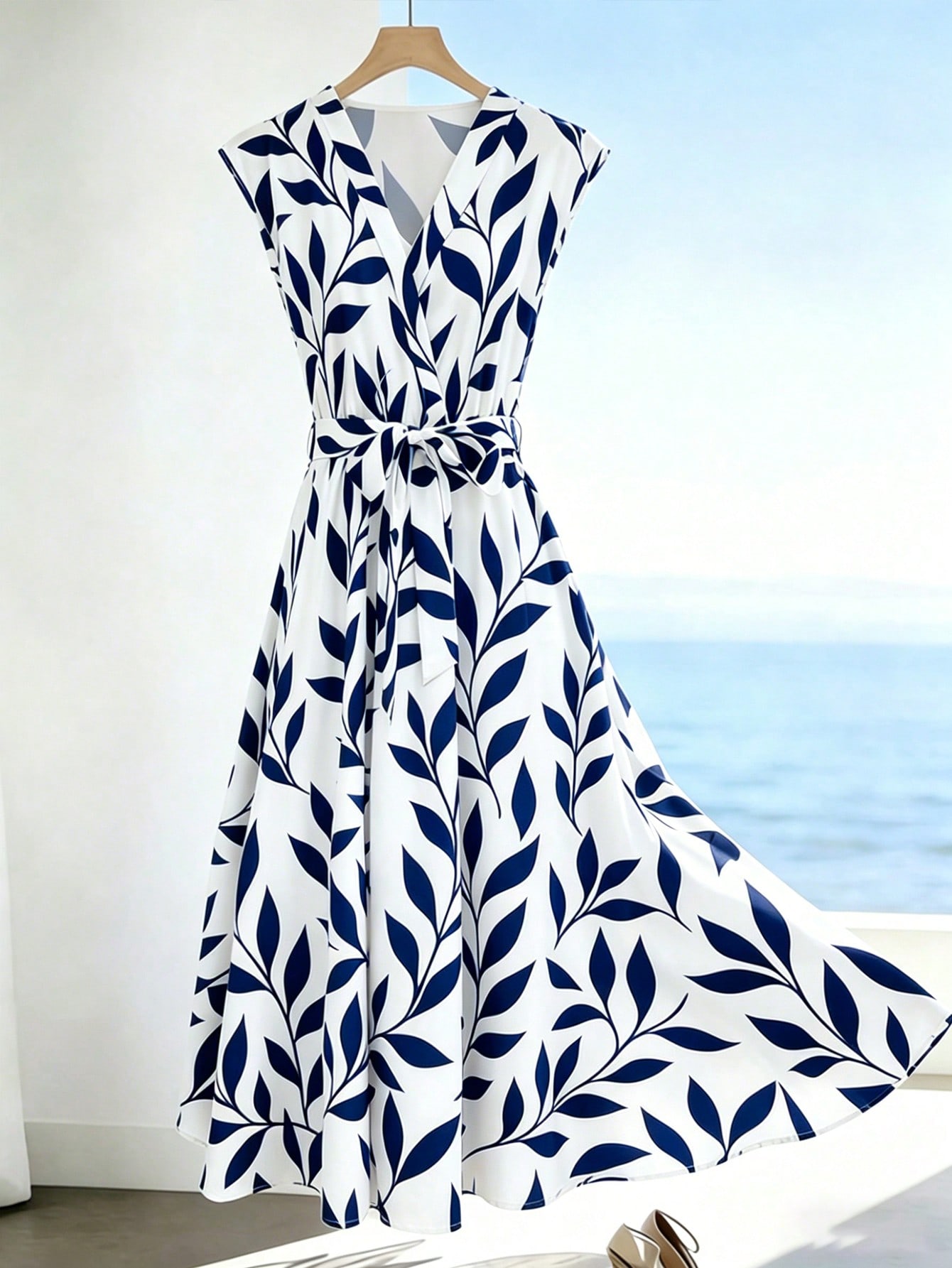 Floral Print V-Neck Casual Midi Dress