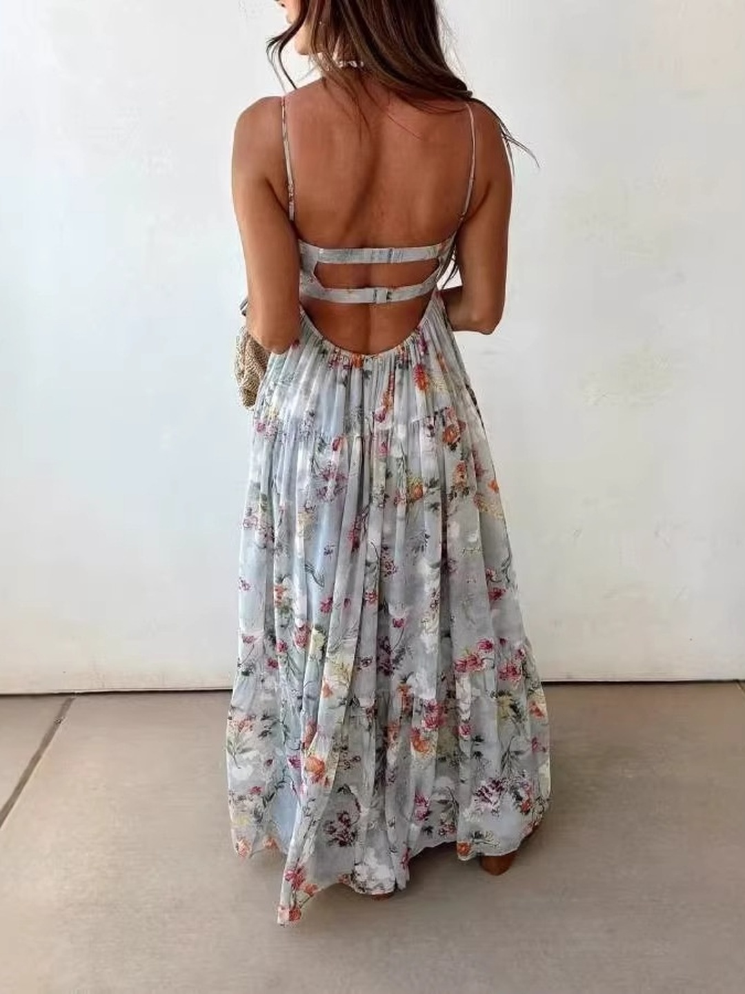 Blue Floral Tiered Maxi Dress