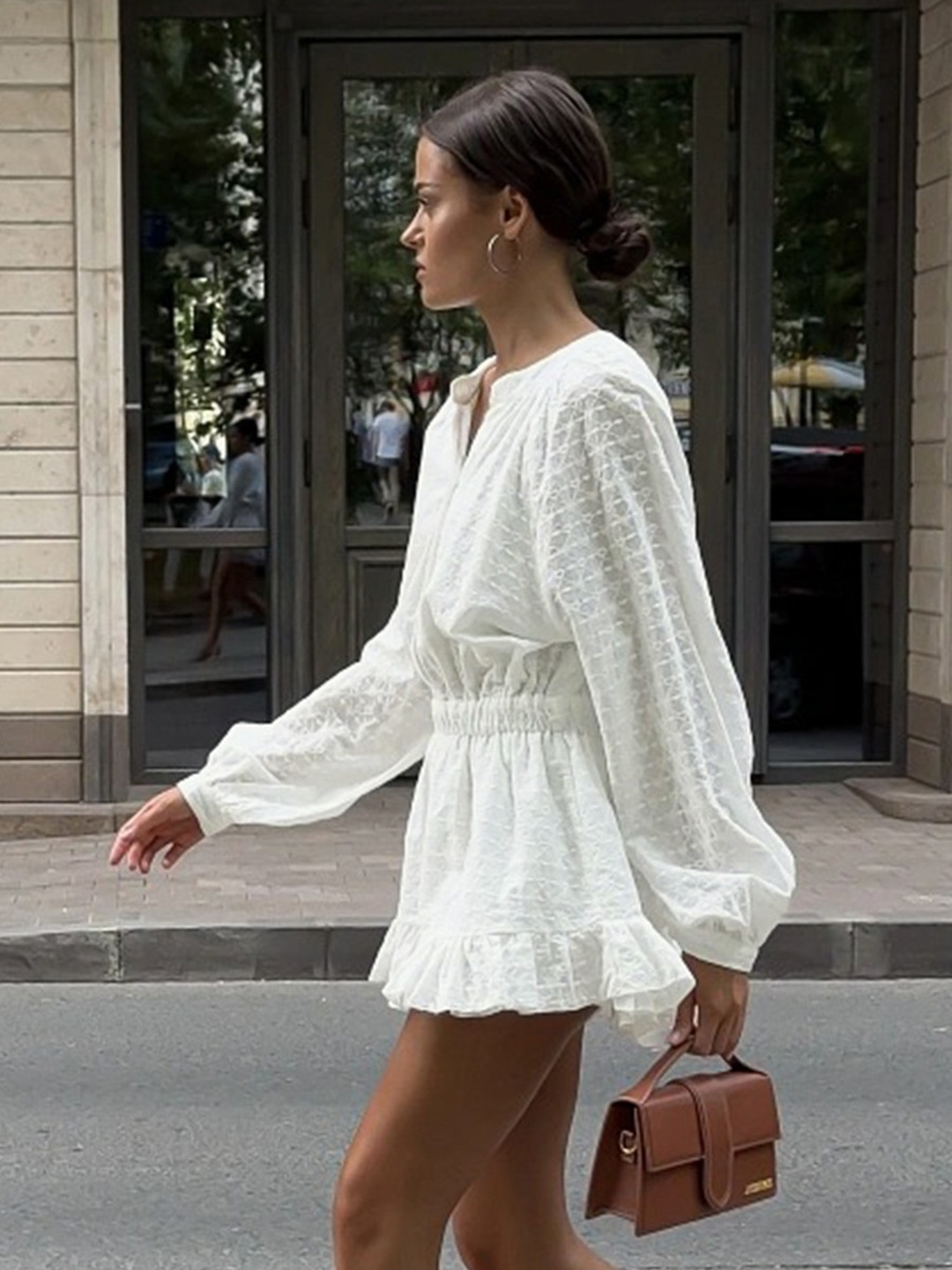 White Embroidered Cotton Mini Dress