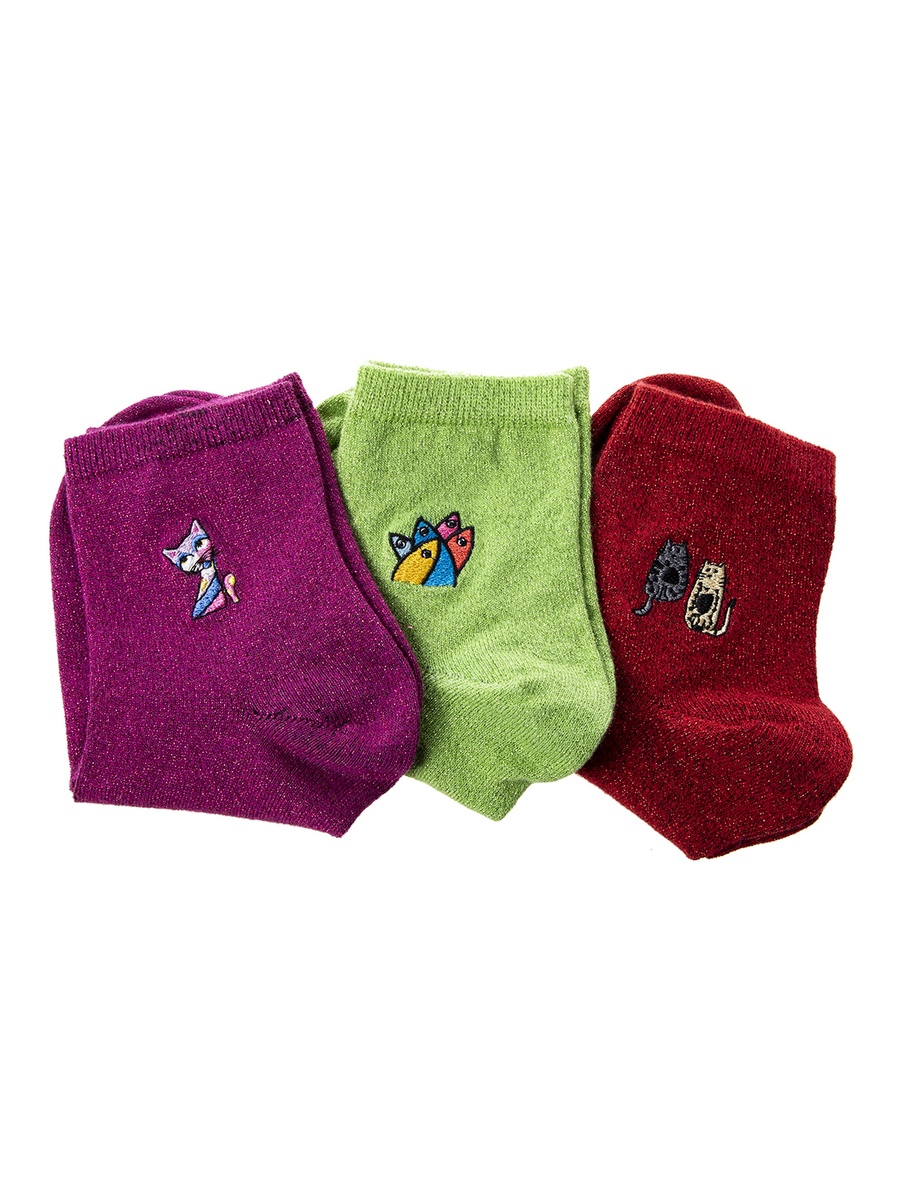 Pack of 3 - Cat Embroidered Socks